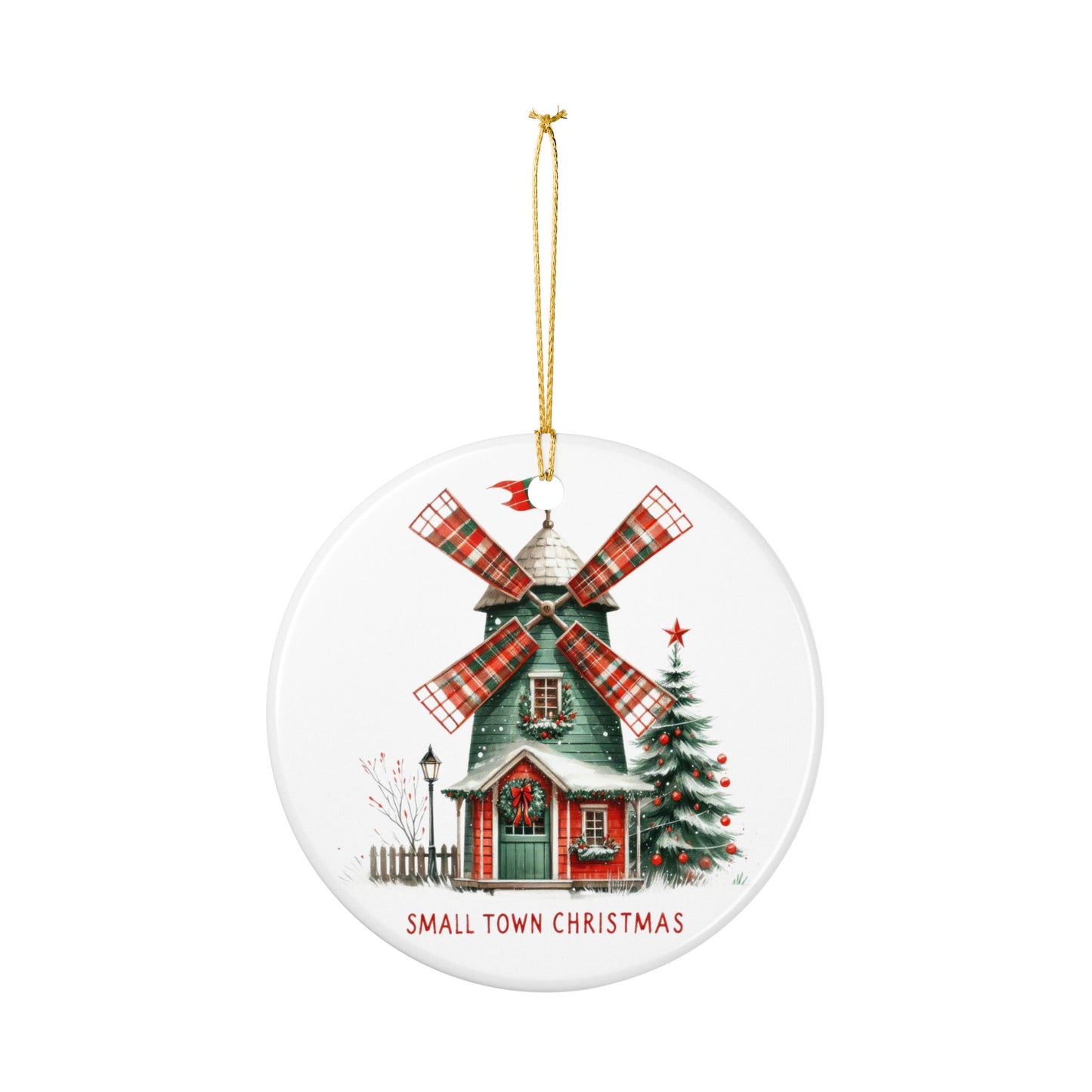 Small Town Christmas Ceramic Ornament — Windmill Holiday Decoration