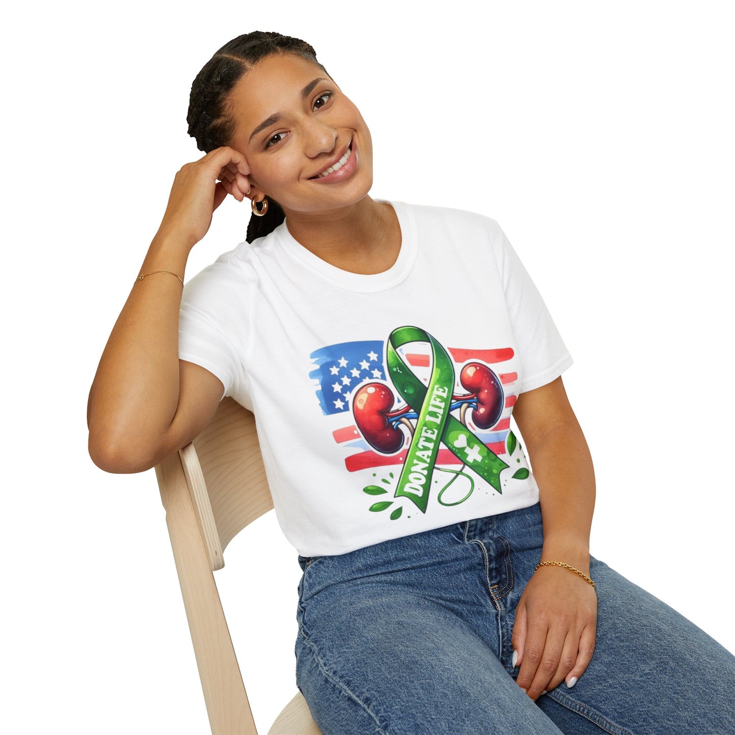 Kidney Donor Awareness T-Shirt — Donate Life Ribbon with American Flag