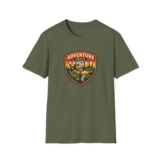 Adventure Awaits You Vintage Mountain Tee | Outdoor Graphic Shirt | Hiking Camping Nature Shirt