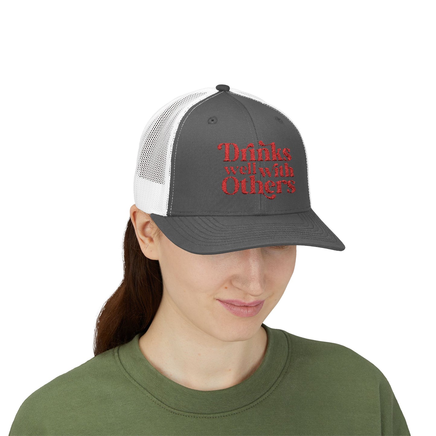 Humorous Snapback Trucker Cap - Perfect for Parties, Gatherings, and Gifts, Drinks Well with Others, Fun Hat, Funny Gift Idea, Casual Style