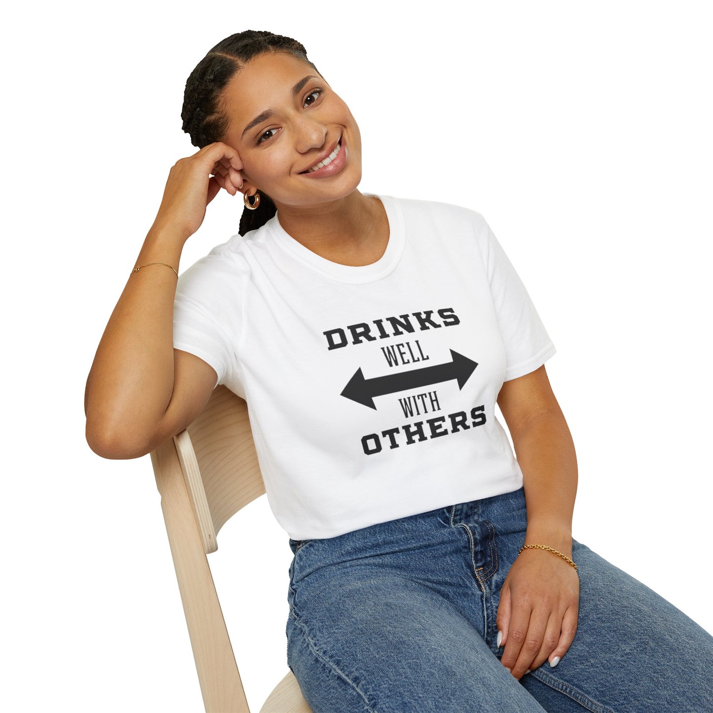 Drinks Well With Others Unisex Softstyle T-Shirt, Funny Tee, Party Shirt, Gift for Friends, Casual Wear, Drink Lover's Top