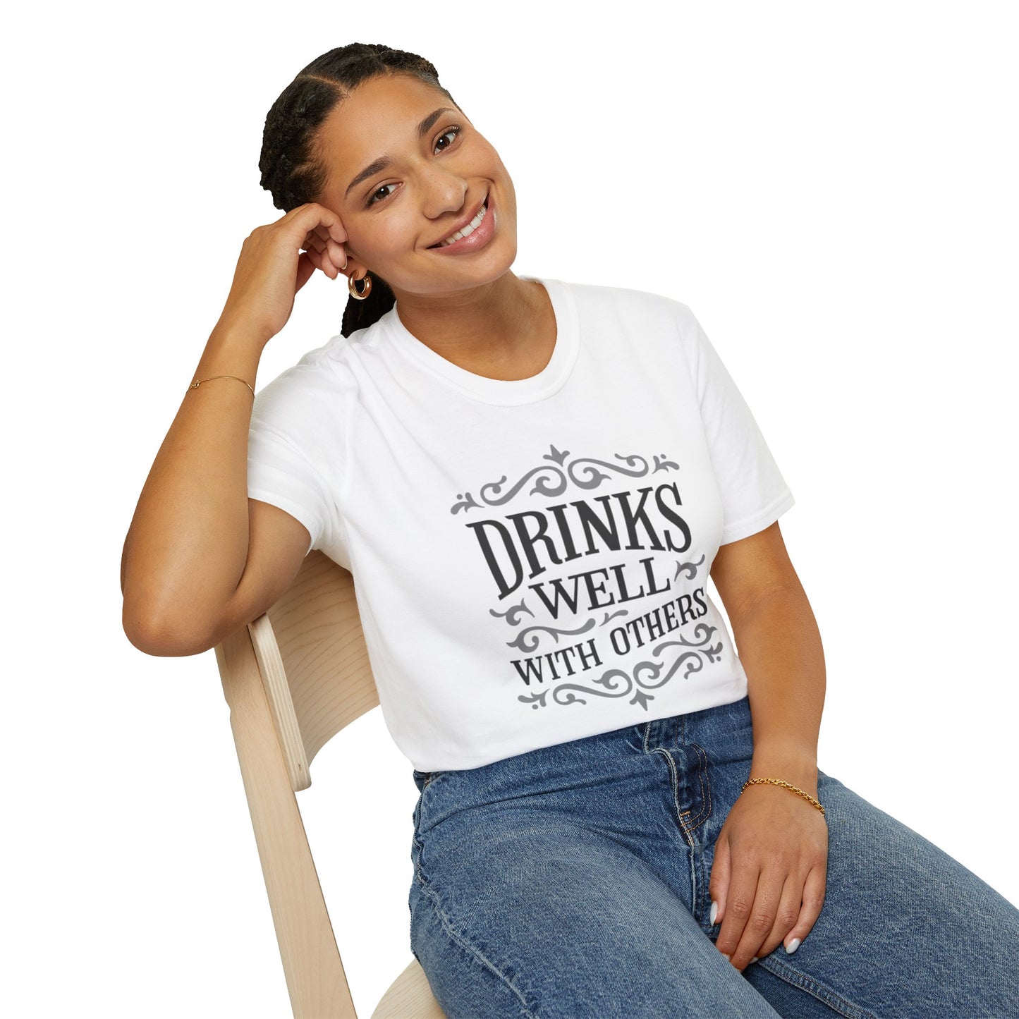 Drinks Well With Others Unisex Softstyle T-Shirt, Funny Tee, Party Shirt, Gift for Friends, Casual Wear, Drink Lover's Top