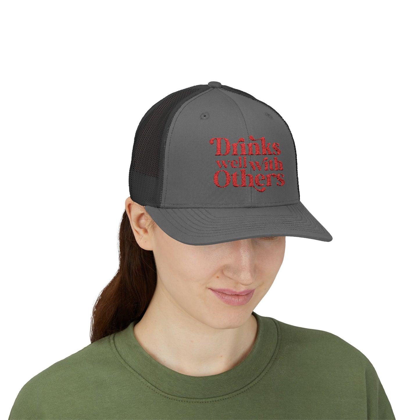 Humorous Snapback Trucker Cap - Perfect for Parties, Gatherings, and Gifts, Drinks Well with Others, Fun Hat, Funny Gift Idea, Casual Style