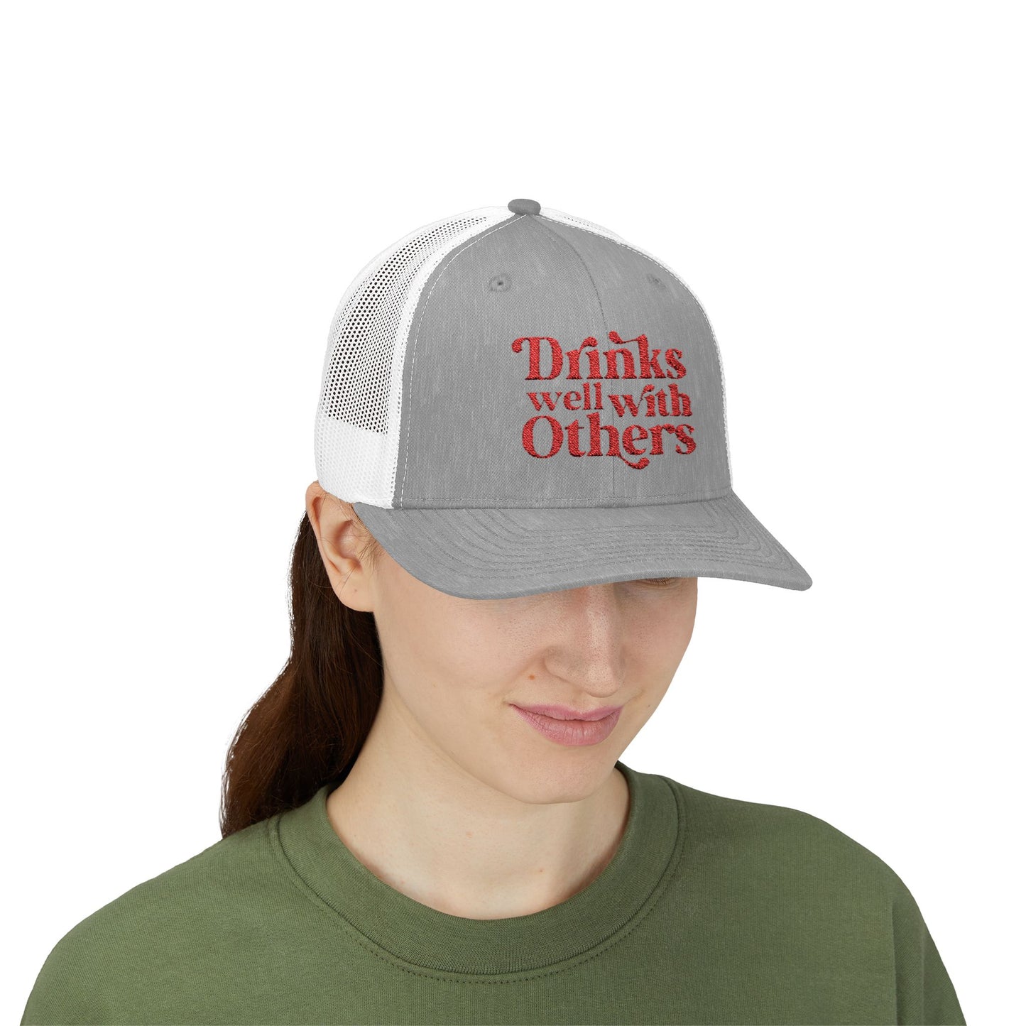 Humorous Snapback Trucker Cap - Perfect for Parties, Gatherings, and Gifts, Drinks Well with Others, Fun Hat, Funny Gift Idea, Casual Style
