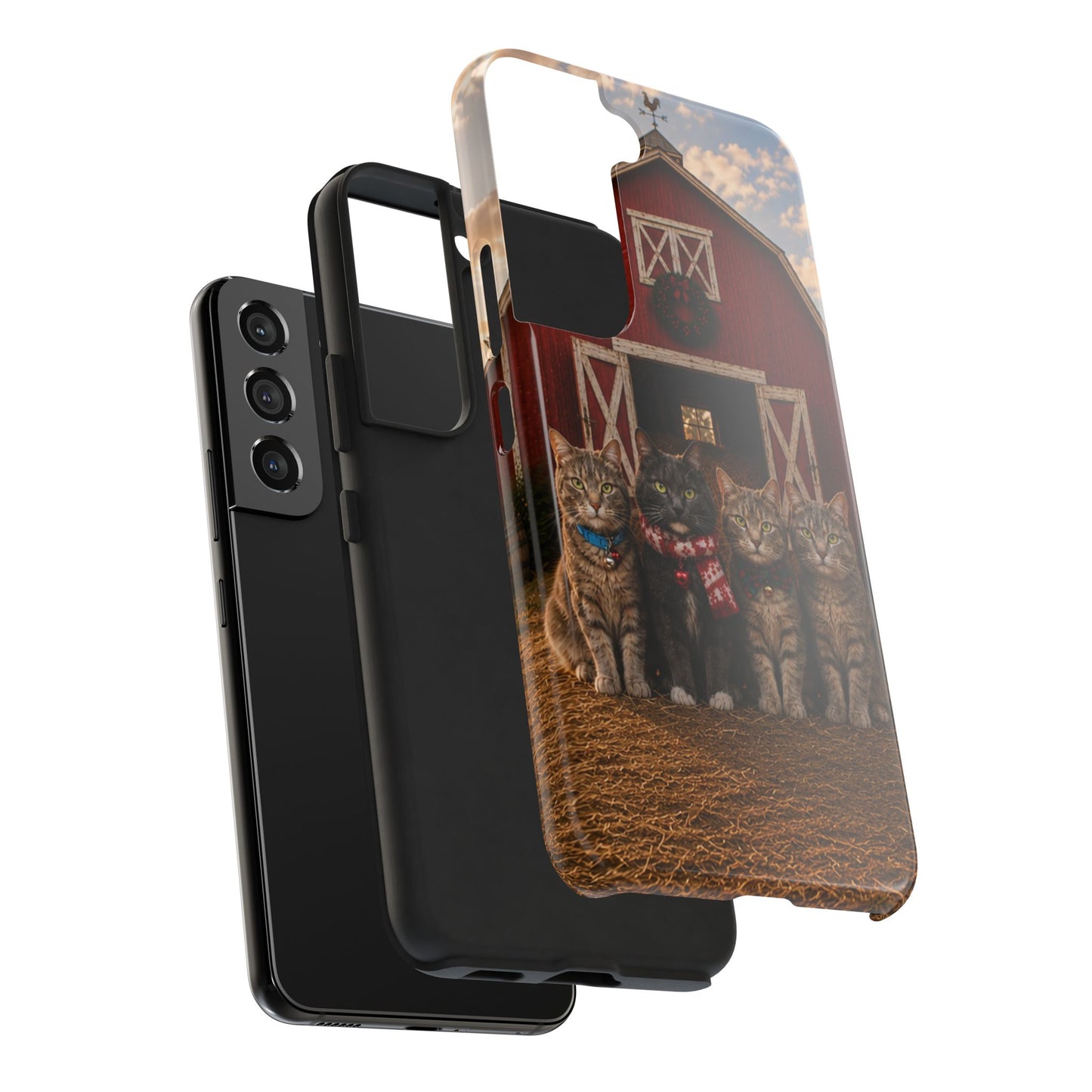 Tough Phone Case — Cozy Barn Cats Design (Festive Plaid & Scarf)