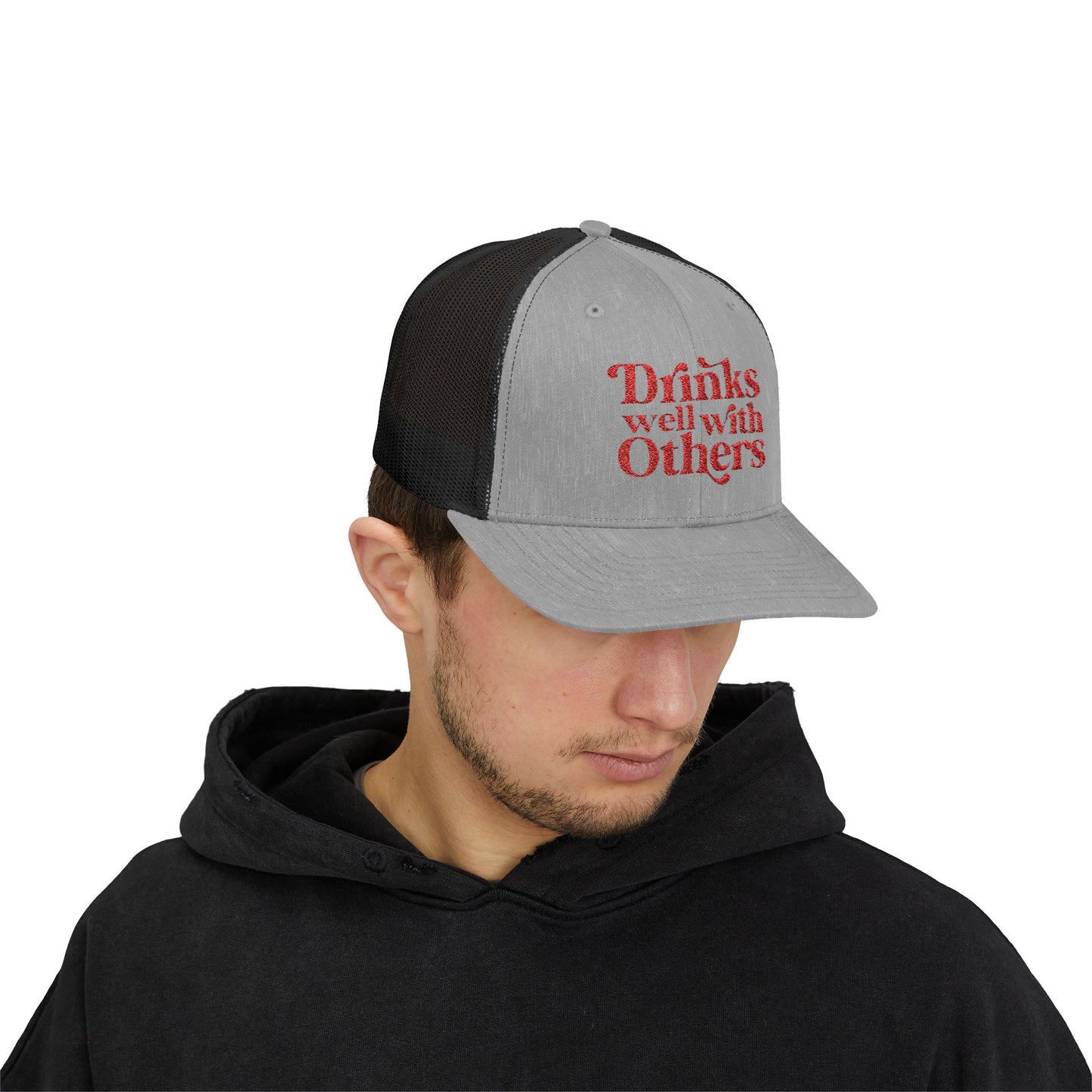 Humorous Snapback Trucker Cap - Perfect for Parties, Gatherings, and Gifts, Drinks Well with Others, Fun Hat, Funny Gift Idea, Casual Style