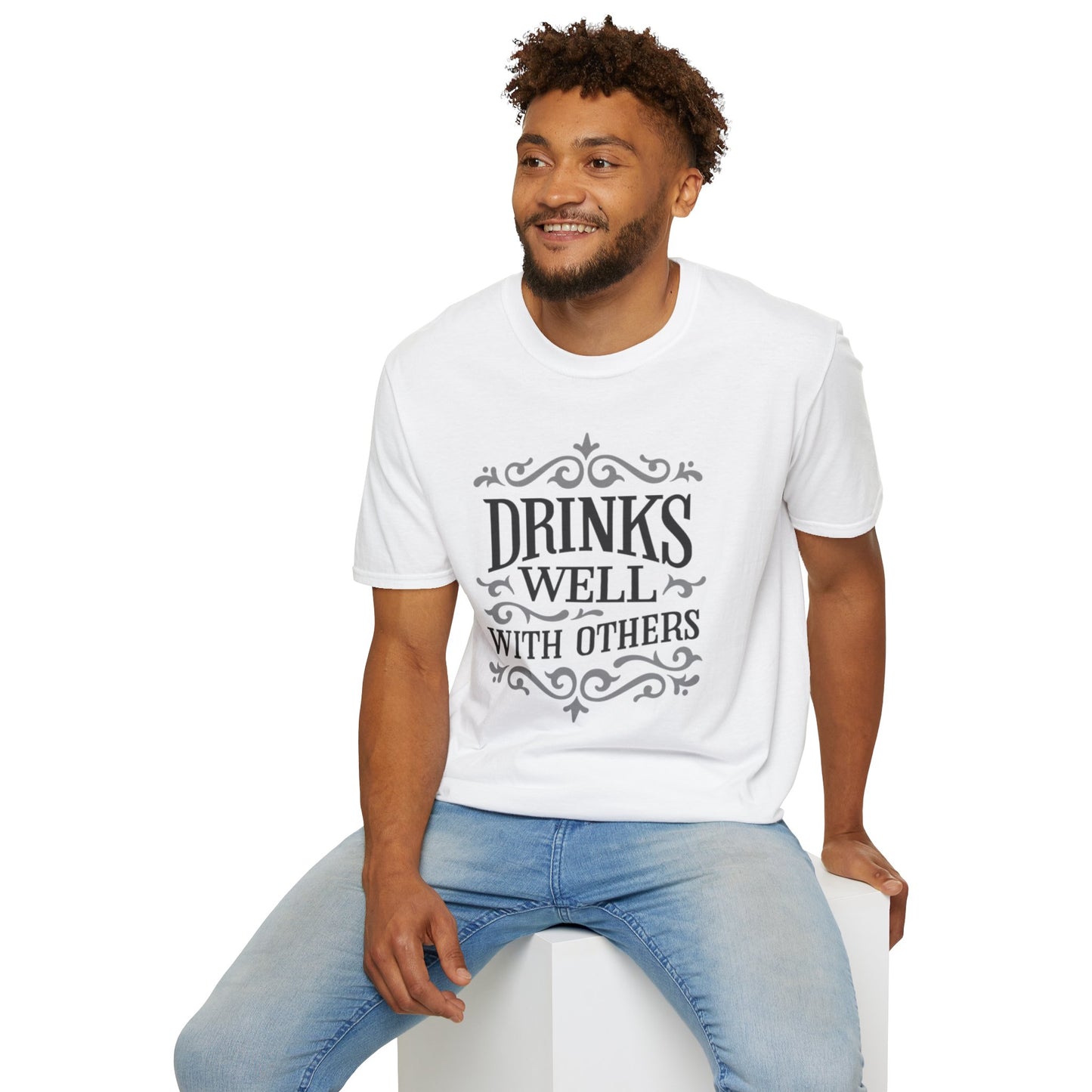 Drinks Well With Others Unisex Softstyle T-Shirt, Funny Tee, Party Shirt, Gift for Friends, Casual Wear, Drink Lover's Top