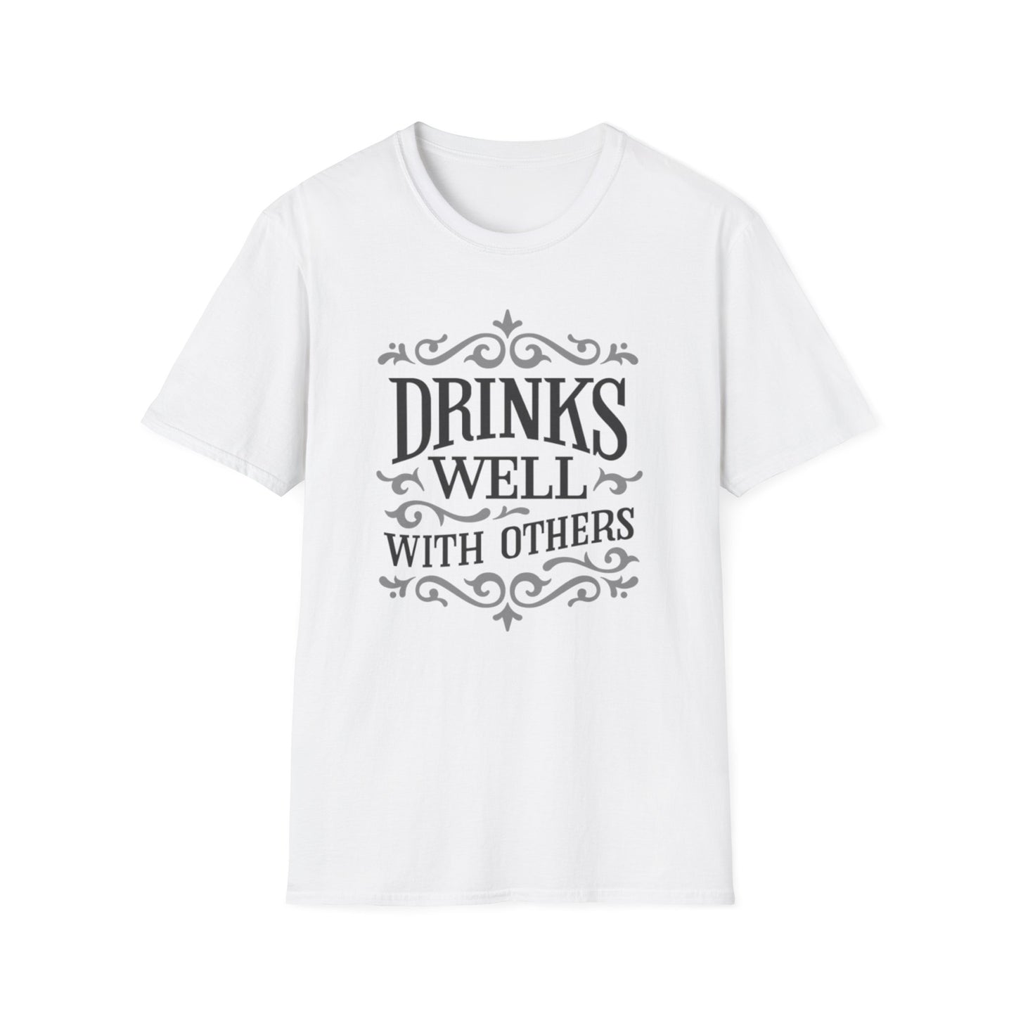 Drinks Well With Others Unisex Softstyle T-Shirt, Funny Tee, Party Shirt, Gift for Friends, Casual Wear, Drink Lover's Top