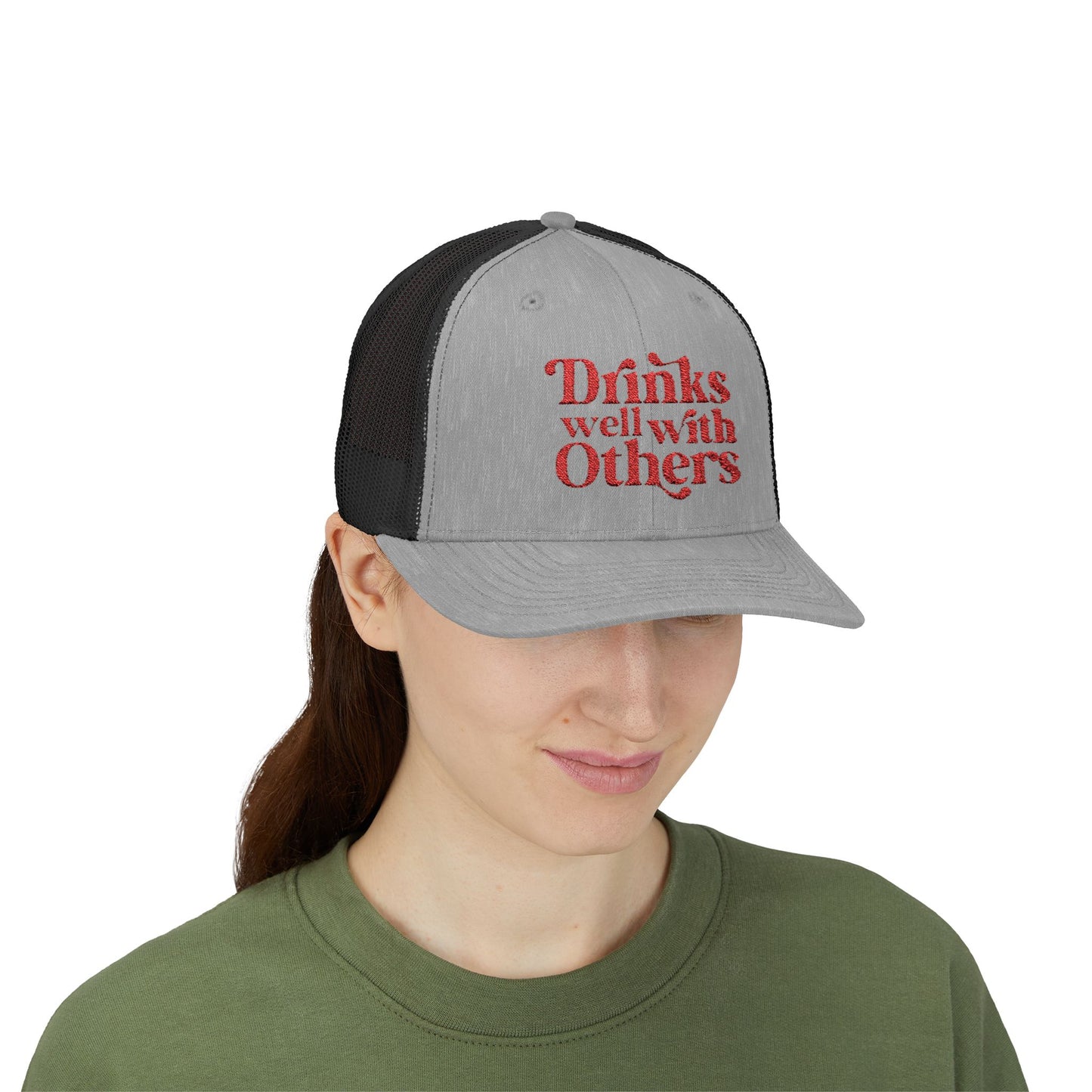 Humorous Snapback Trucker Cap - Perfect for Parties, Gatherings, and Gifts, Drinks Well with Others, Fun Hat, Funny Gift Idea, Casual Style