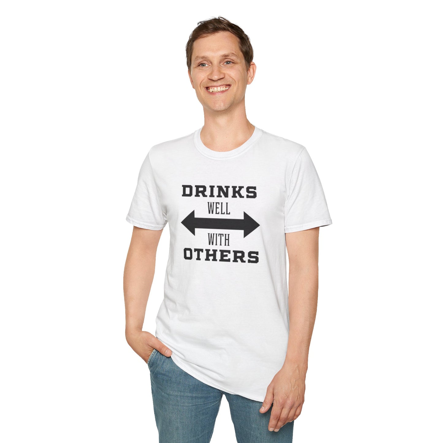 Drinks Well With Others Unisex Softstyle T-Shirt, Funny Tee, Party Shirt, Gift for Friends, Casual Wear, Drink Lover's Top