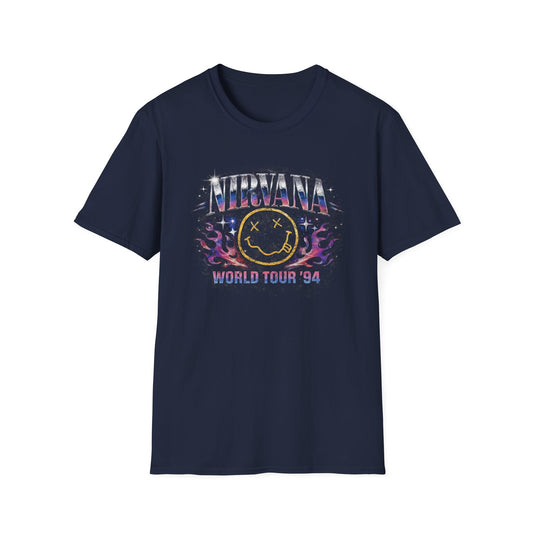 Band Tee — Retro 'World Tour '94' Smiley Graphic T-Shirt