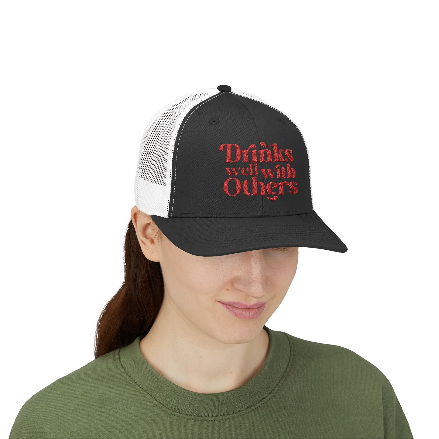 Humorous Snapback Trucker Cap - Perfect for Parties, Gatherings, and Gifts, Drinks Well with Others, Fun Hat, Funny Gift Idea, Casual Style