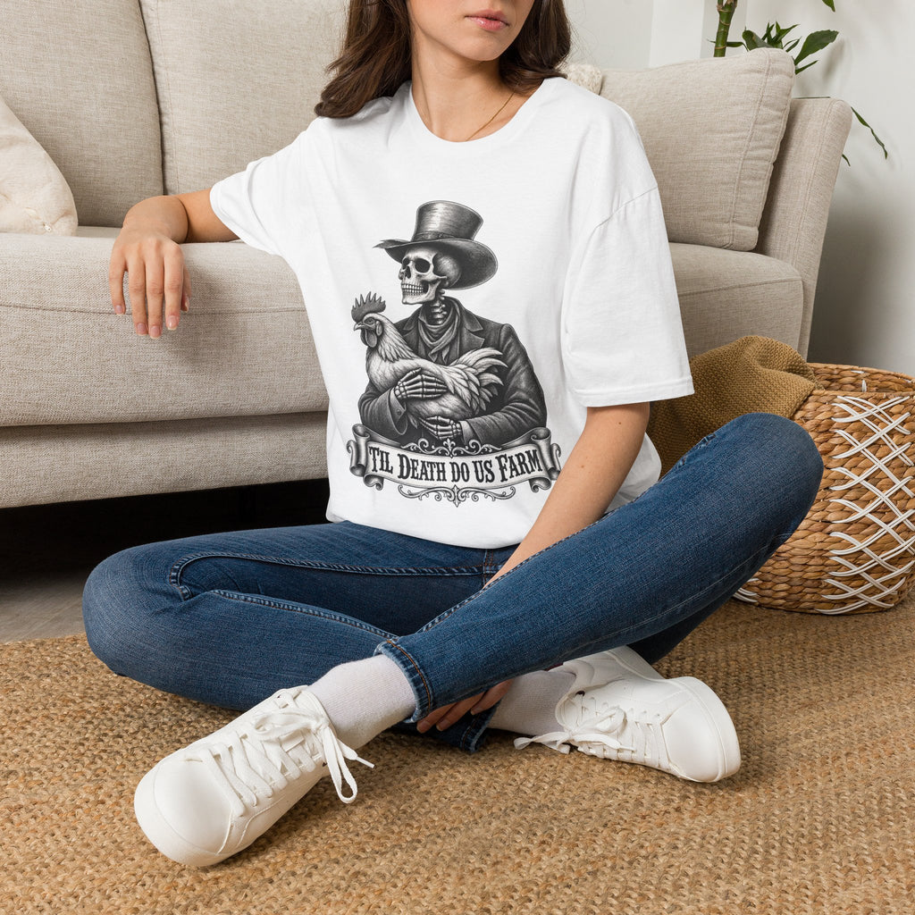Til Death Do Us Farm – Skeleton & Chicken Funny Farm Tee 💀🐓