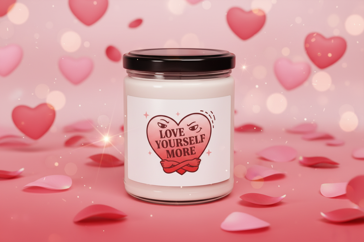 Love Yourself More Candle | Anti‑Valentine Heart, Snarky Self‑Care Soy Candle