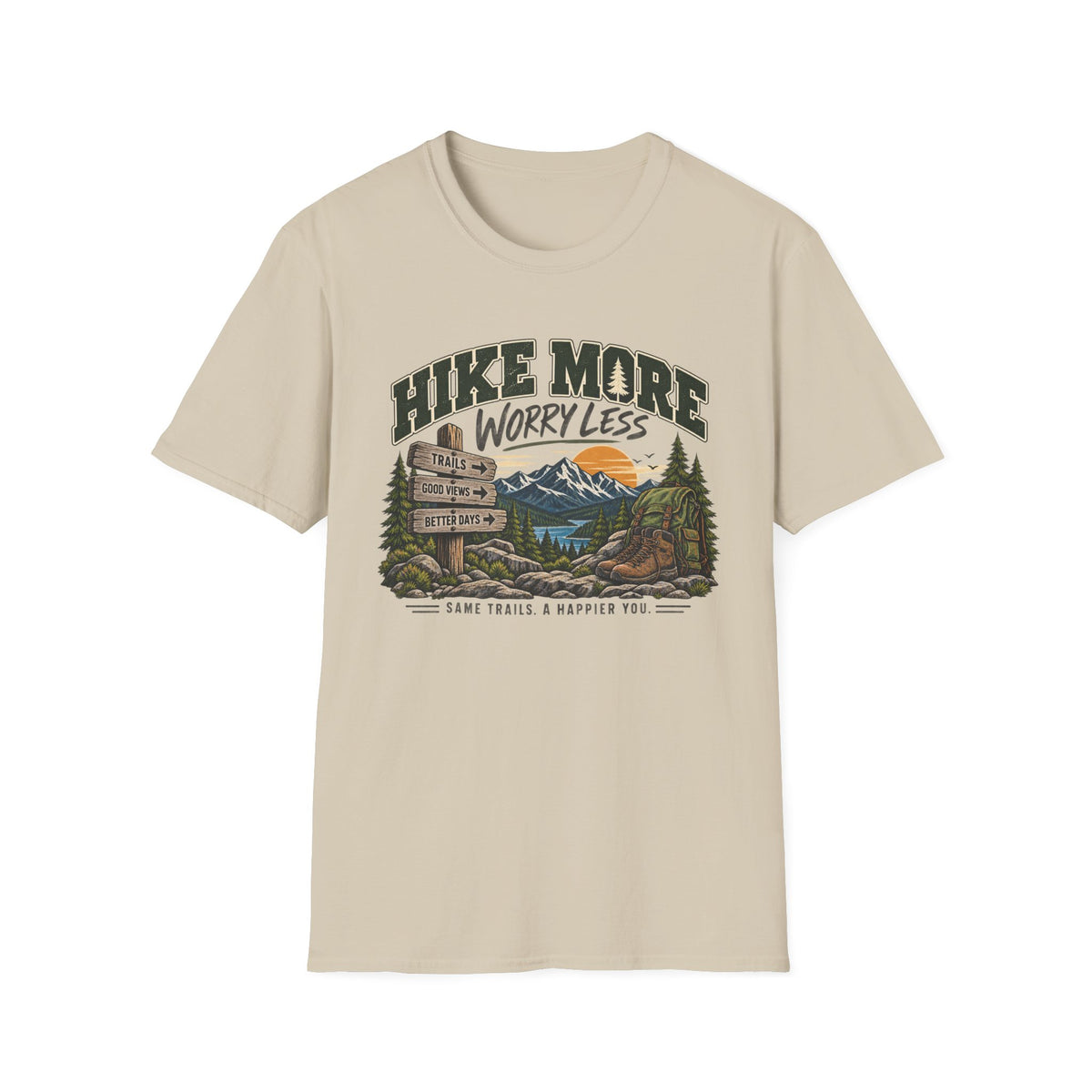 Hike More, Worry Less – Vintage Hiking & Outdoor Graphic Tee