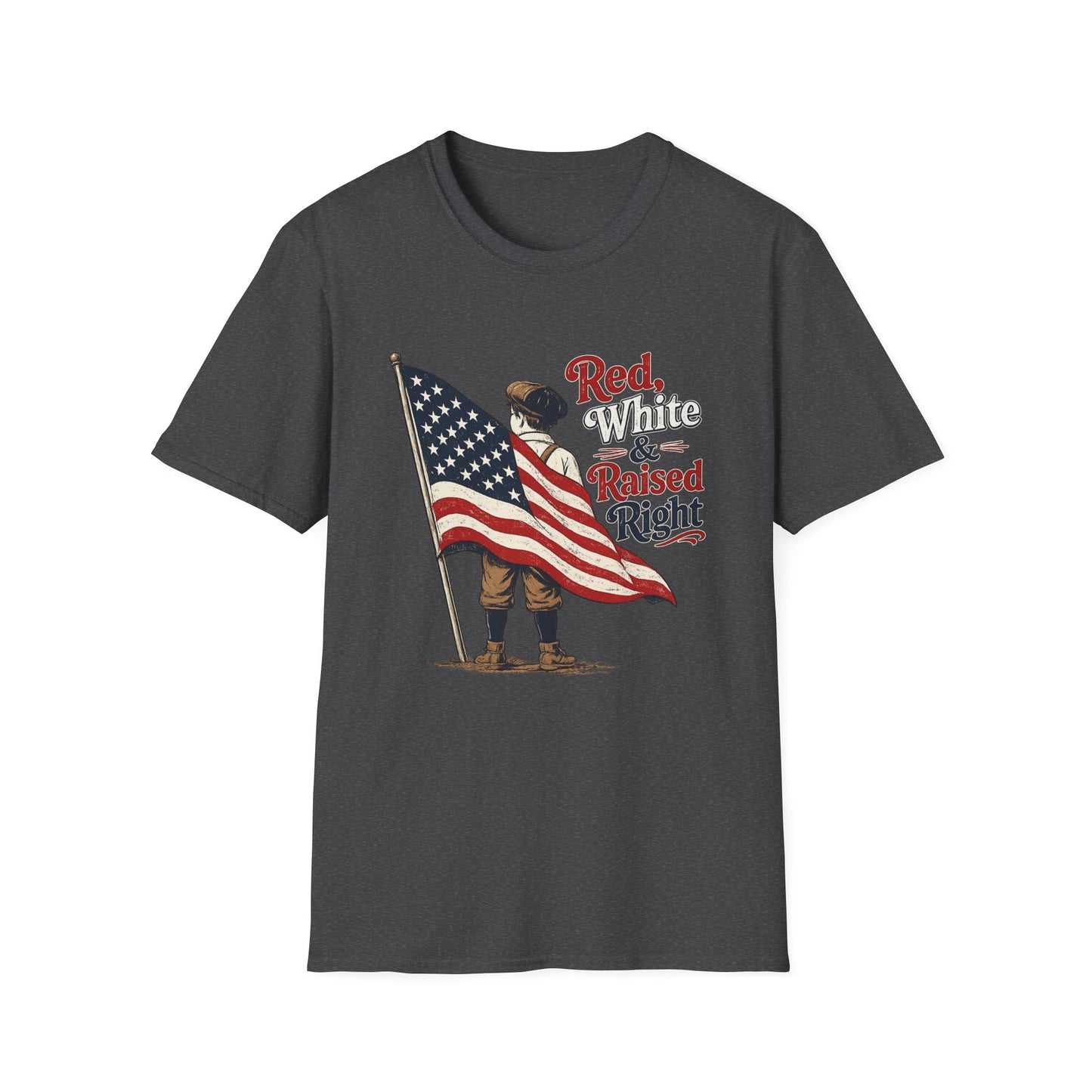 T-Shirt — "Red, White & Raised Right" Patriotic Flag Kids Retro Tee