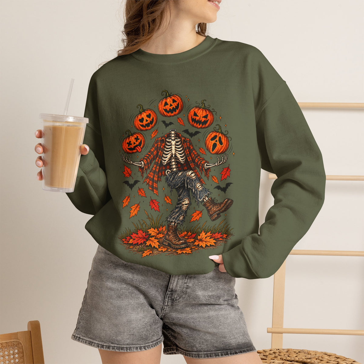 Headless Harvest – Juggling Pumpkins Halloween Sweatshirt 🎃💀