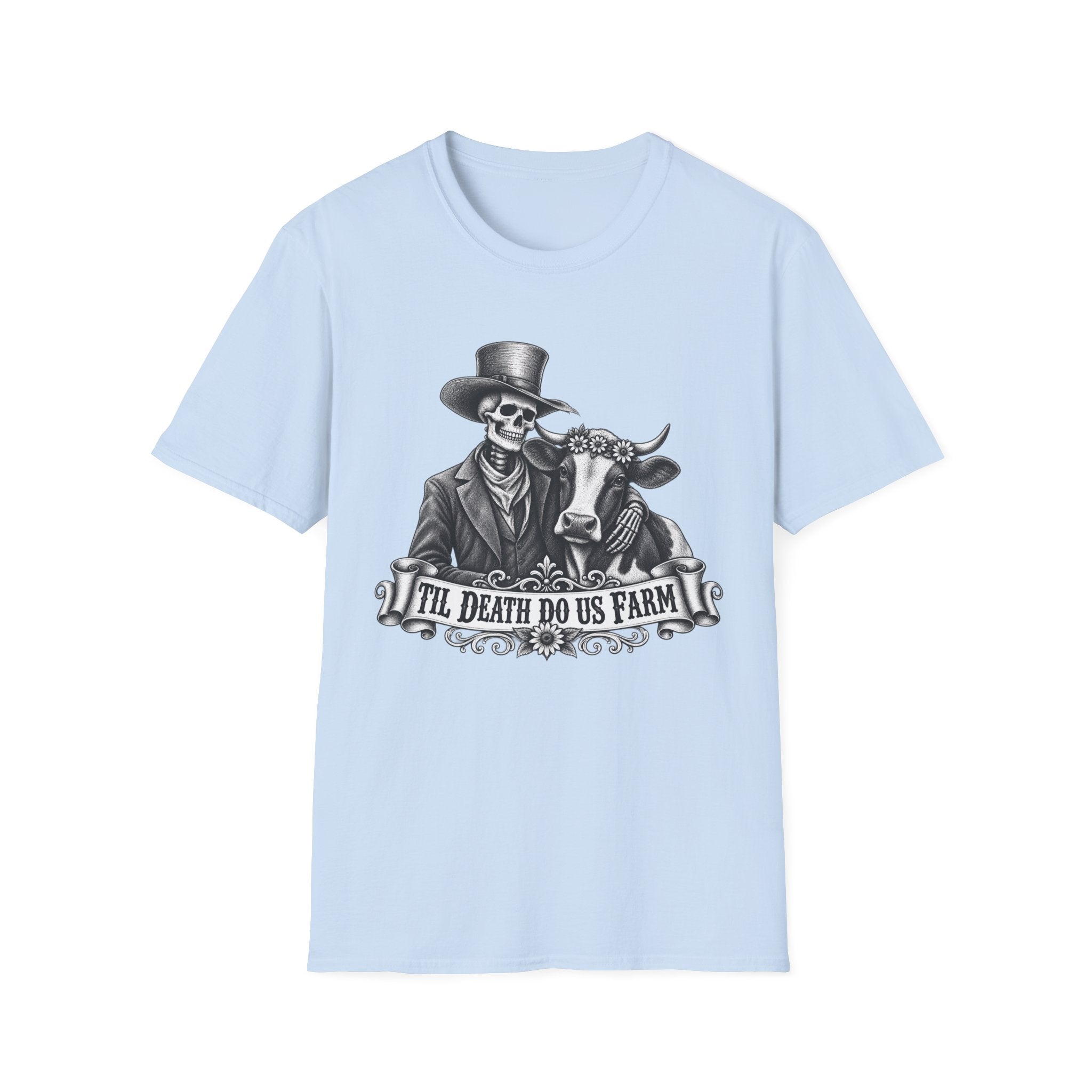 Til Death Do Us Farm – Skeleton & Cow Funny Farm Tee 💀🐄