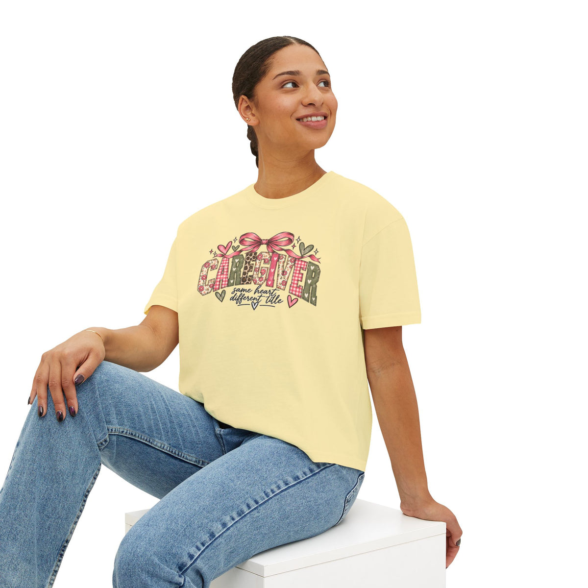 Caregiver — Same Heart, Different Title | Comfort Colors Boxy Tee