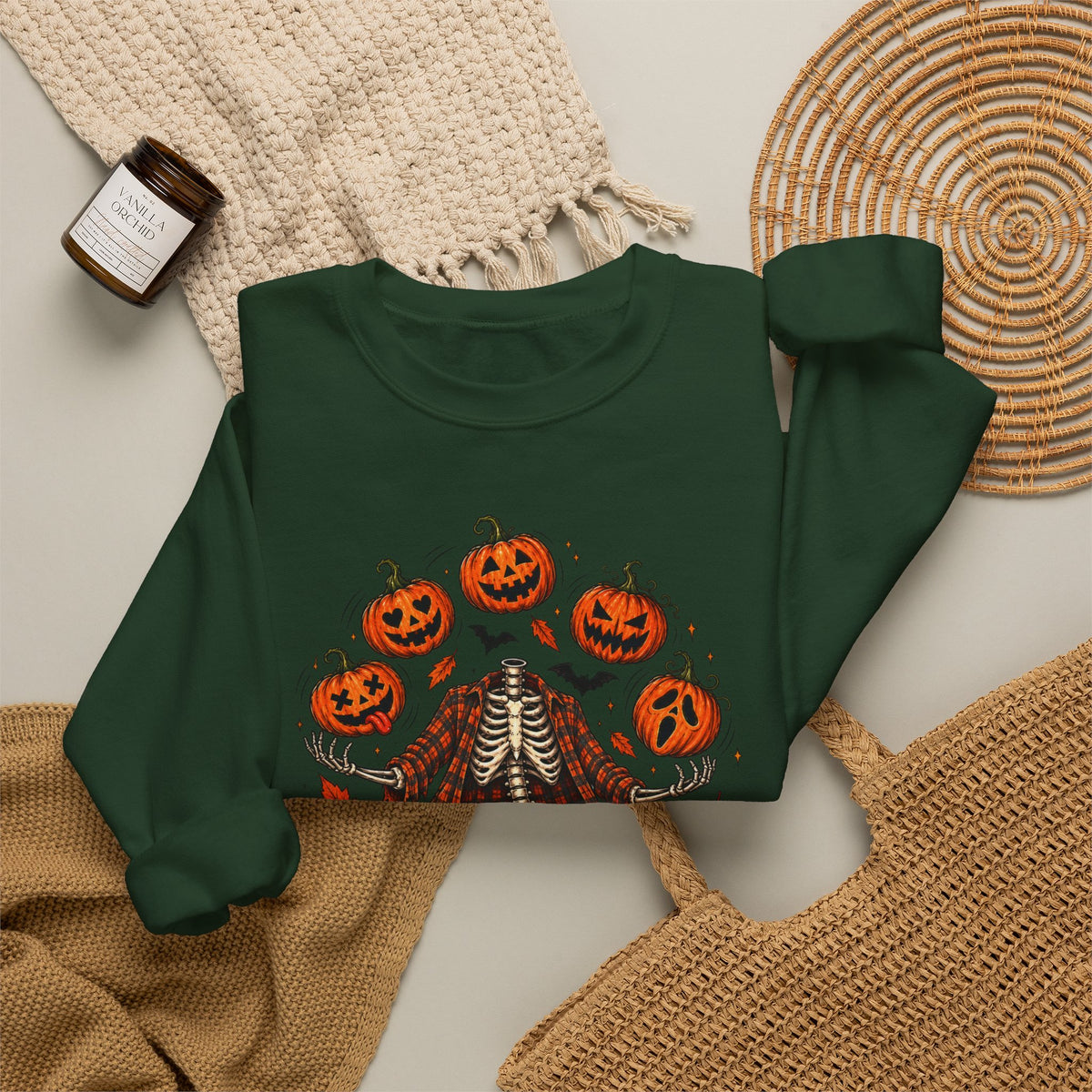 Headless Harvest – Juggling Pumpkins Halloween Sweatshirt 🎃💀