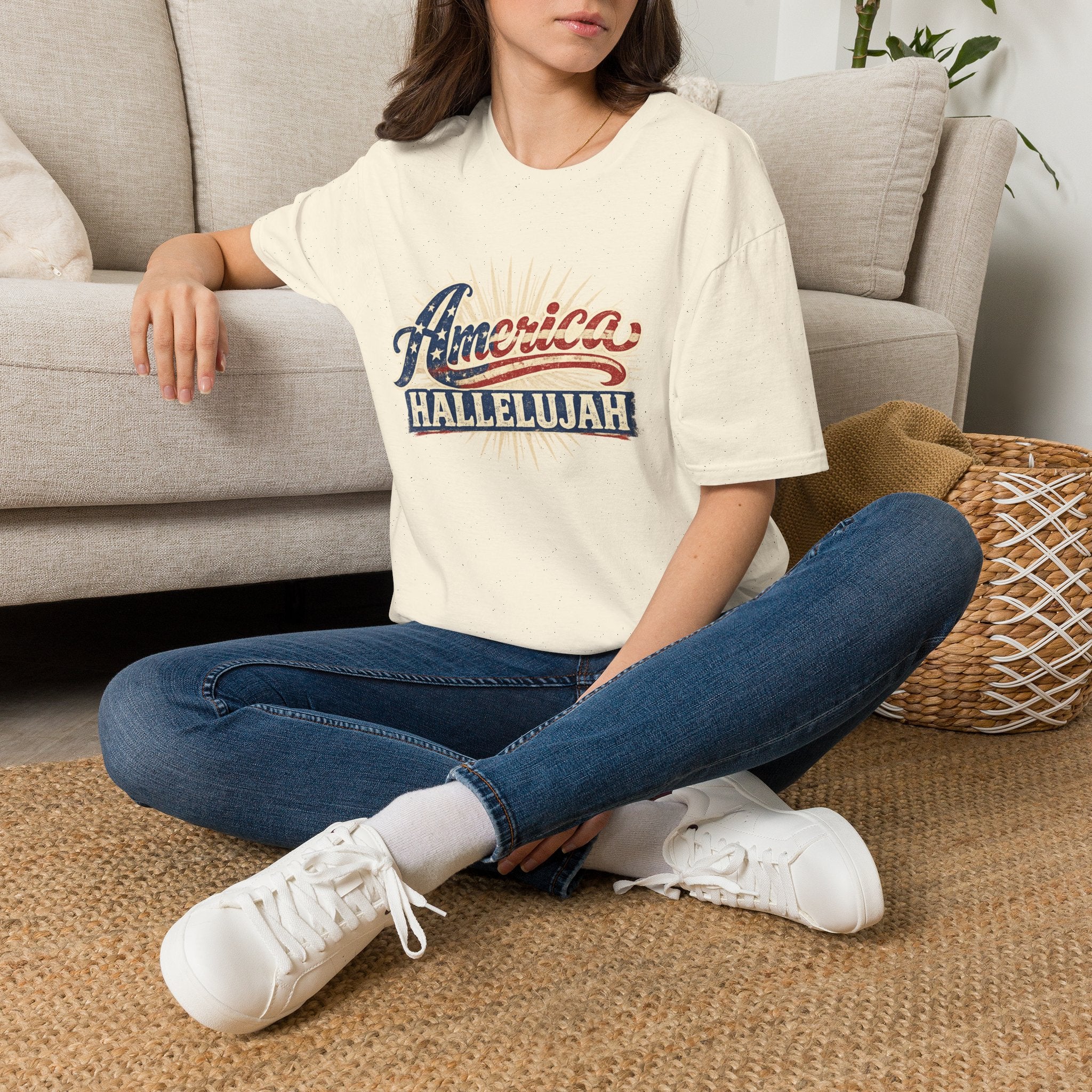 America Hallelujah T-Shirt — Patriotic USA Flag Retro Tee