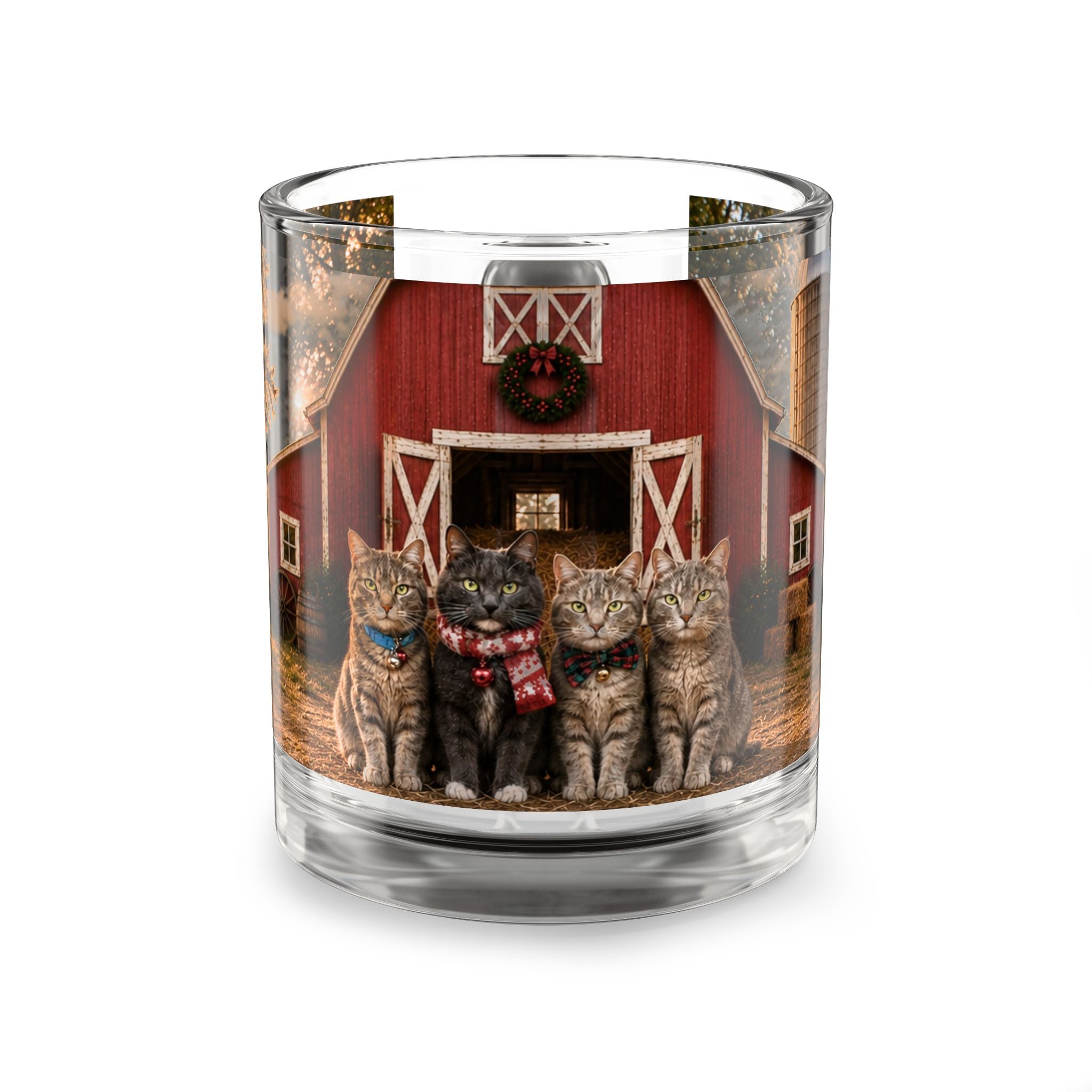 Glass Mug — Cozy Barn Cats 10oz | Farmhouse Holiday Coffee Cup