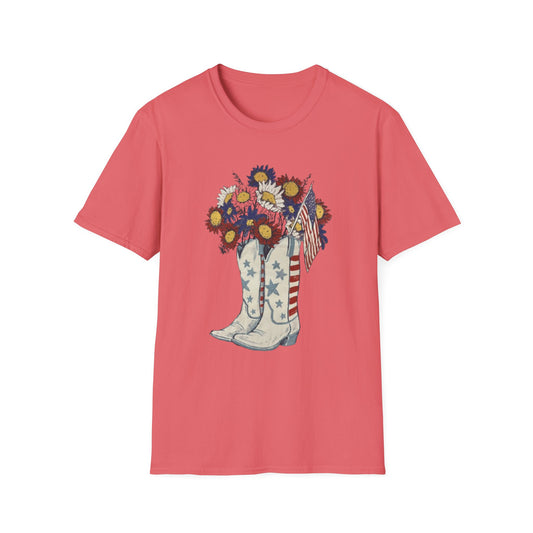 Patriotic Floral T-Shirt, Summer Tee, Country Style Shirt, Gifts for Her, Americana Fashion, Everyday Wear, Casual Outfit