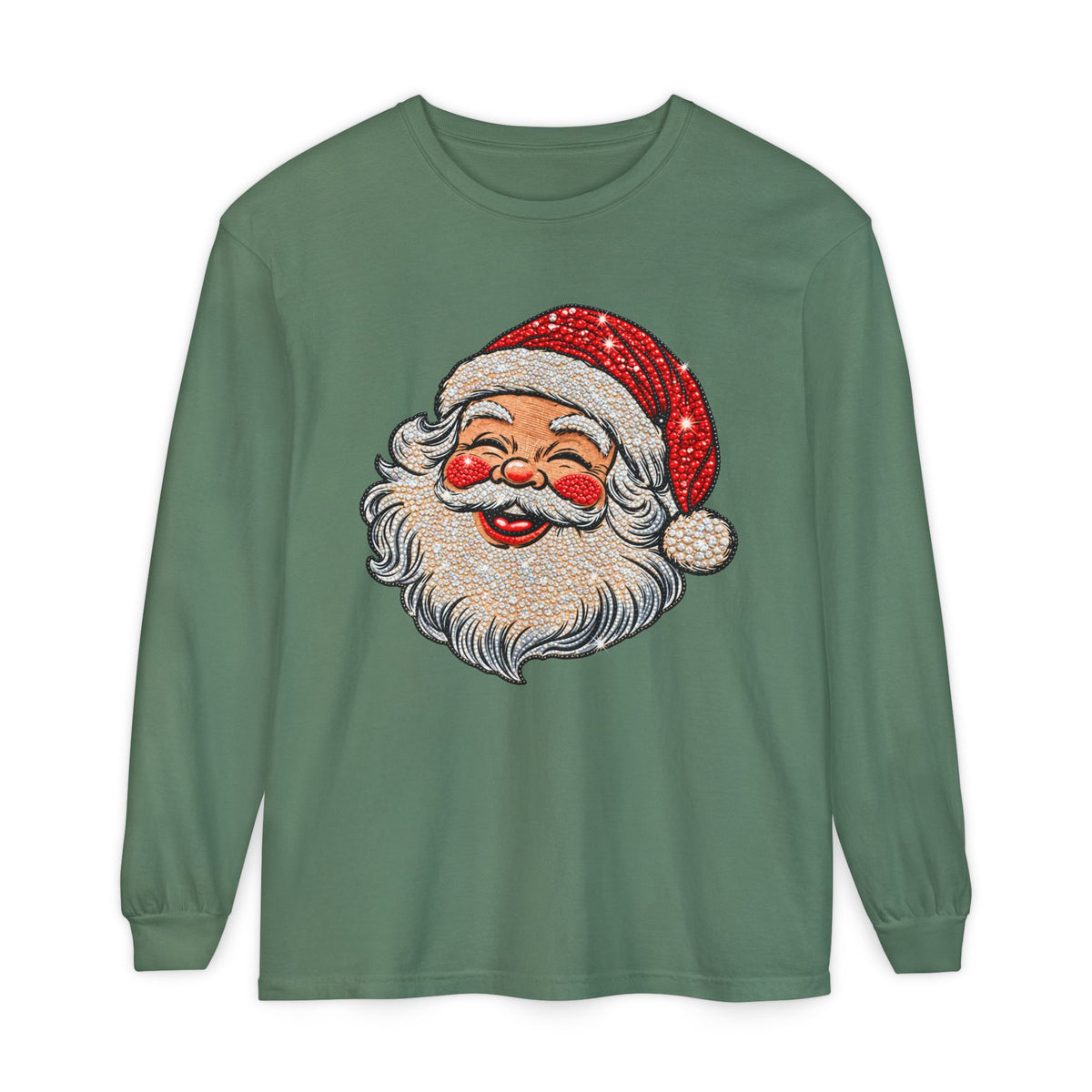 Sparkling Rhinestone Santa Christmas Long Sleeve Tee