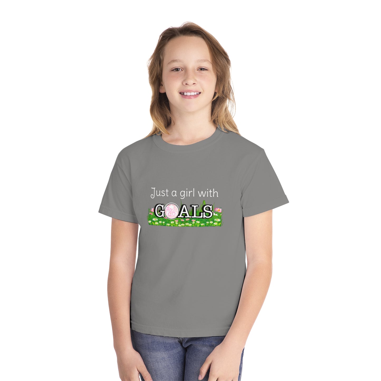 Just a Girl with Goals Youth T-Shirt - Soccer-Themed Tee for Young Athletes