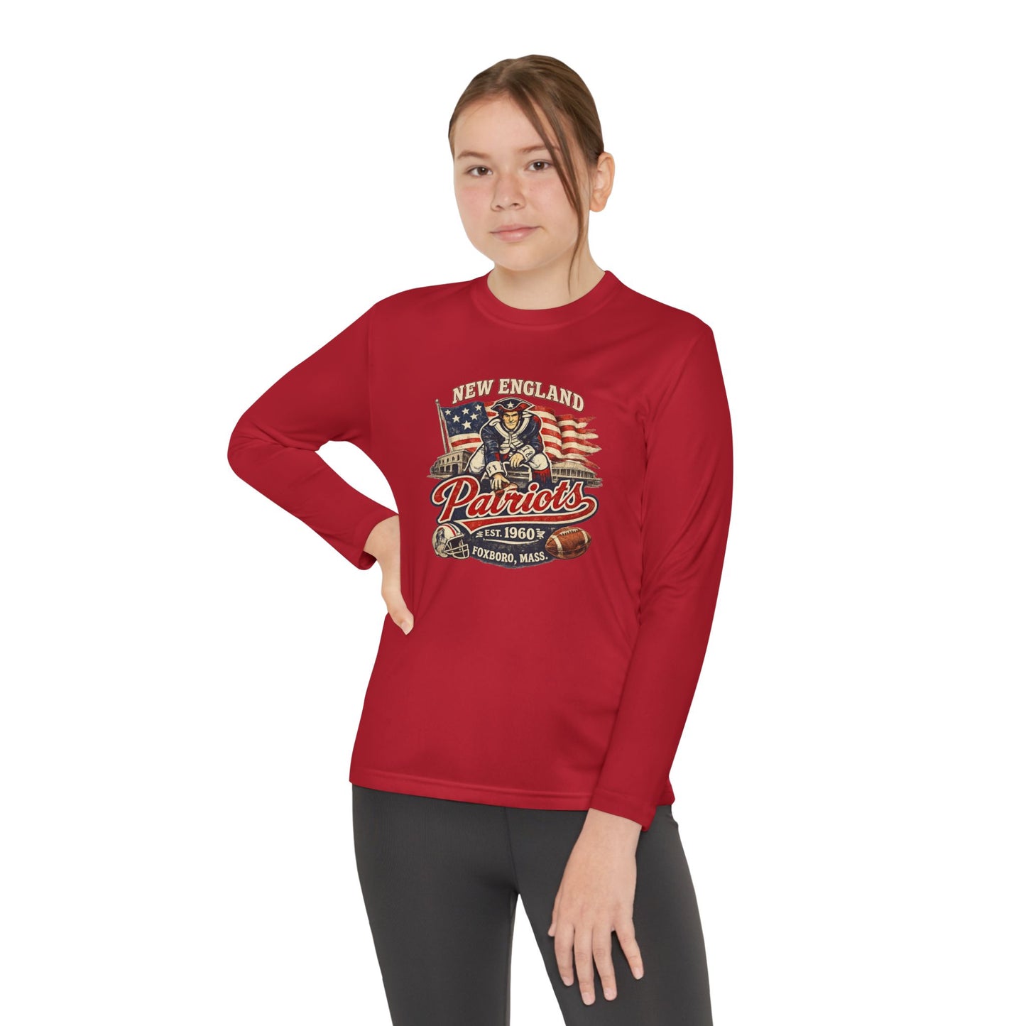 Youth Long Sleeve Patriots Tee – New England Vintage Football Design