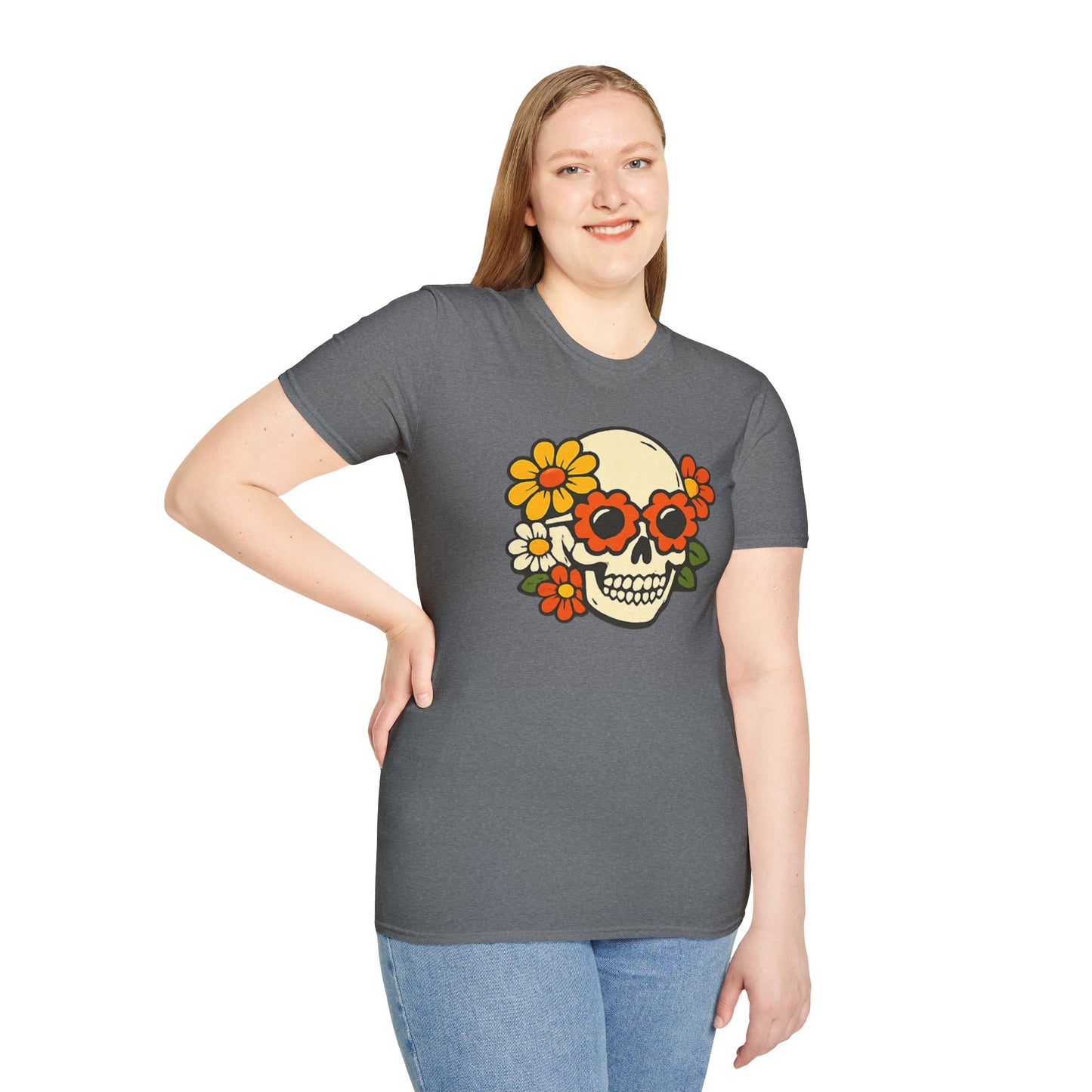 Retro Flower Power Skull T-Shirt — Vintage Floral Skull Tee