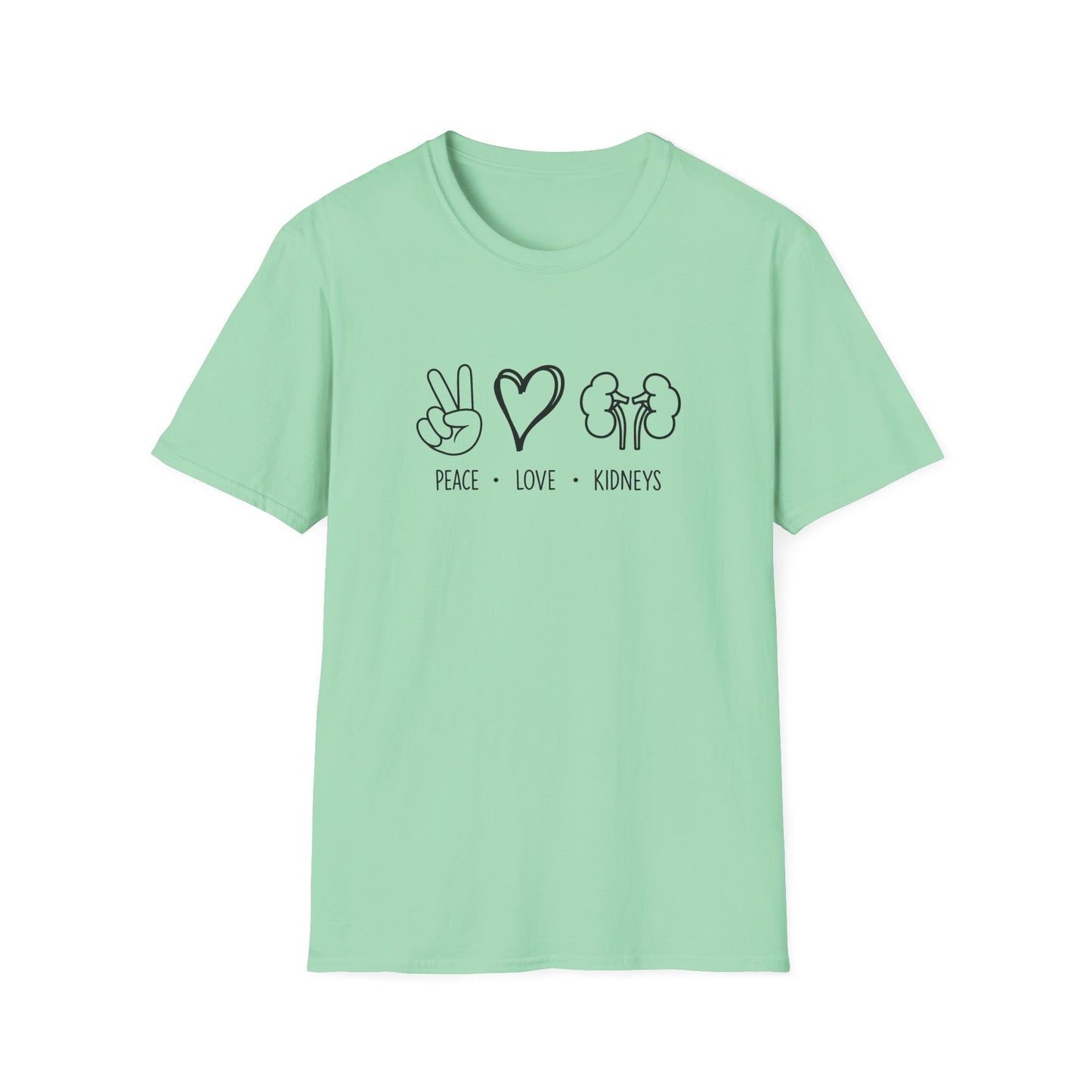Peace Love Kidneys T-Shirt — Funny Kidney Transplant / Nephrology Gift