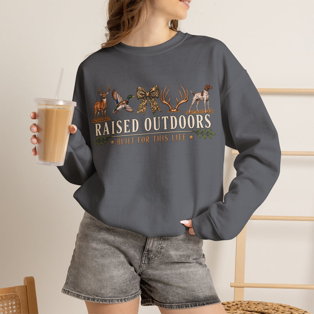 Raised Outdoors Crewneck Sweatshirt — Hunting & Nature Lovers Graphic