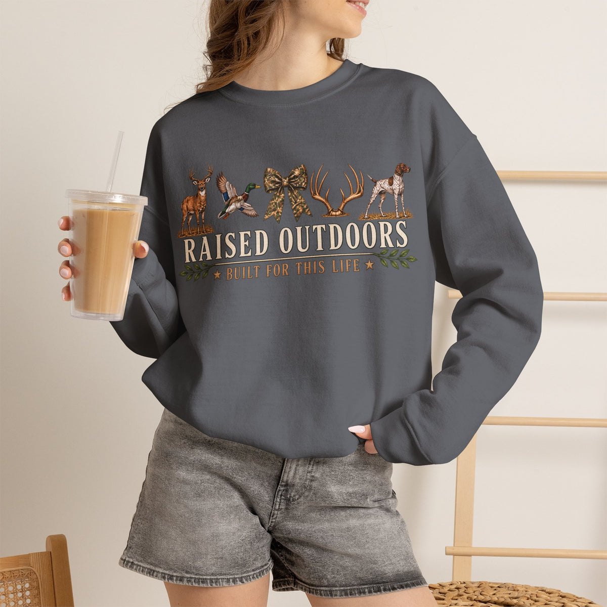 Raised Outdoors Crewneck Sweatshirt — Hunting & Nature Lovers Graphic