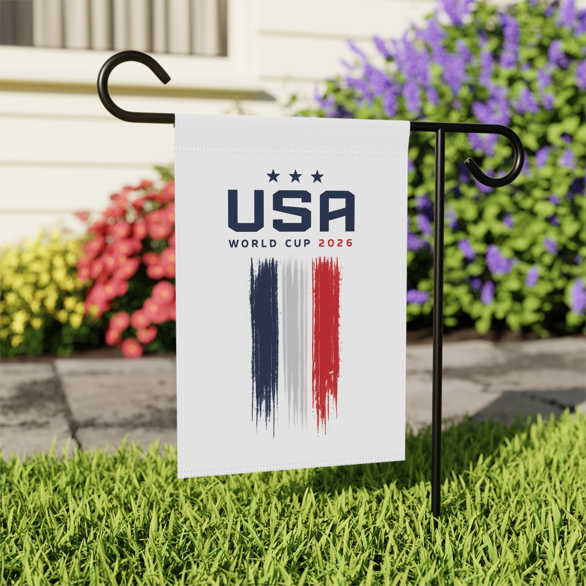 USA World Cup 2026 Garden Flag — Patriotic Red White Blue Banner