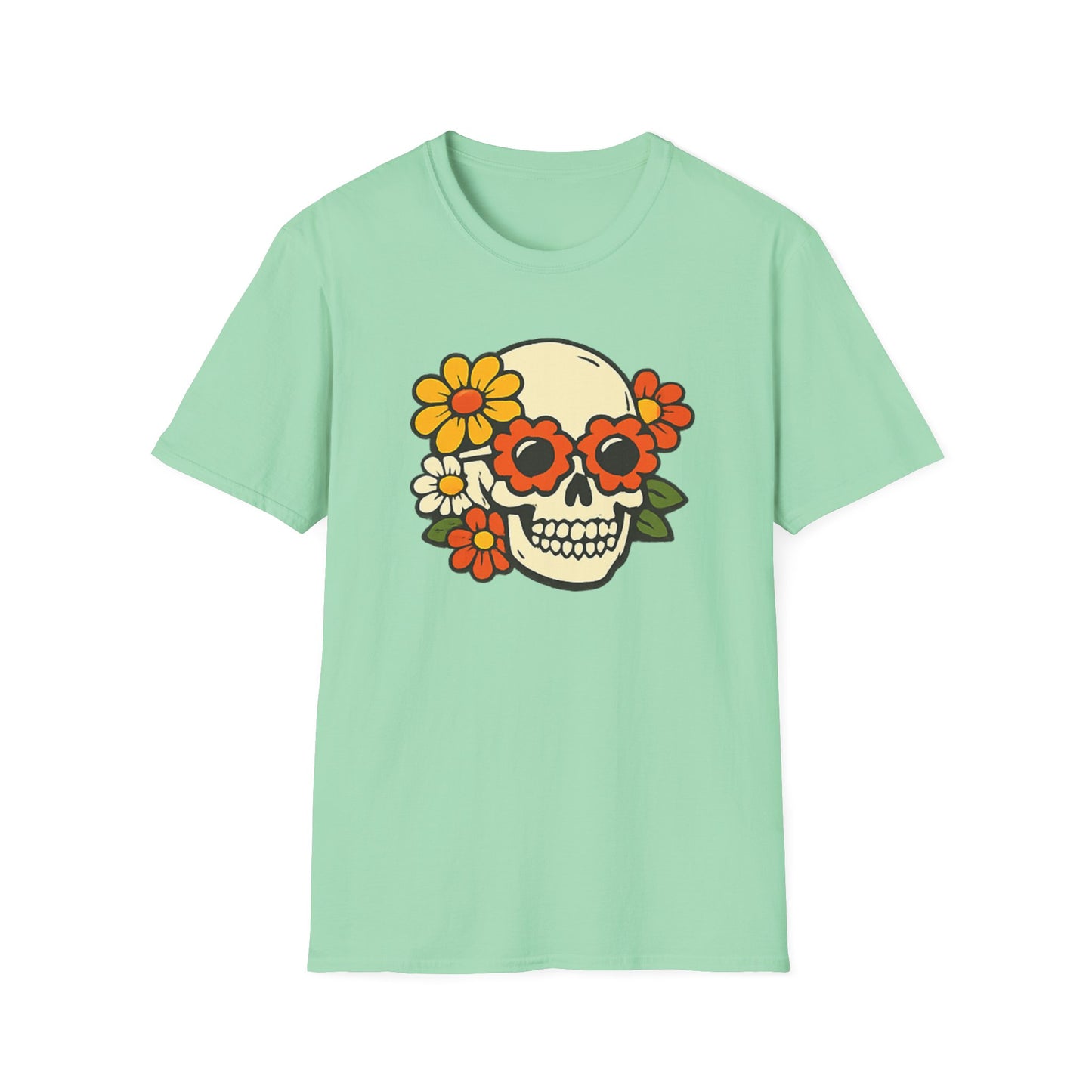 Retro Flower Power Skull T-Shirt — Vintage Floral Skull Tee