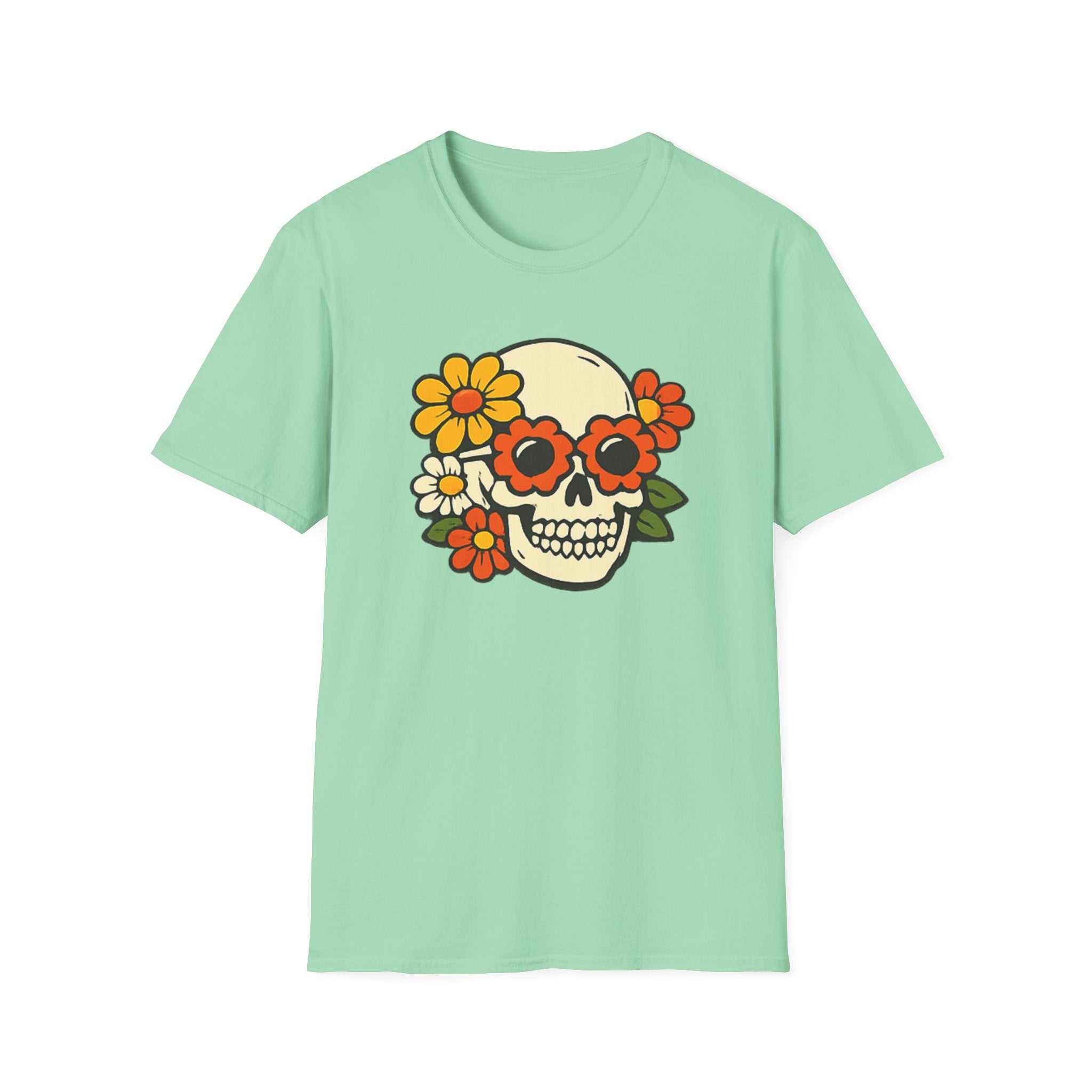 Retro Flower Power Skull T-Shirt — Vintage Floral Skull Tee