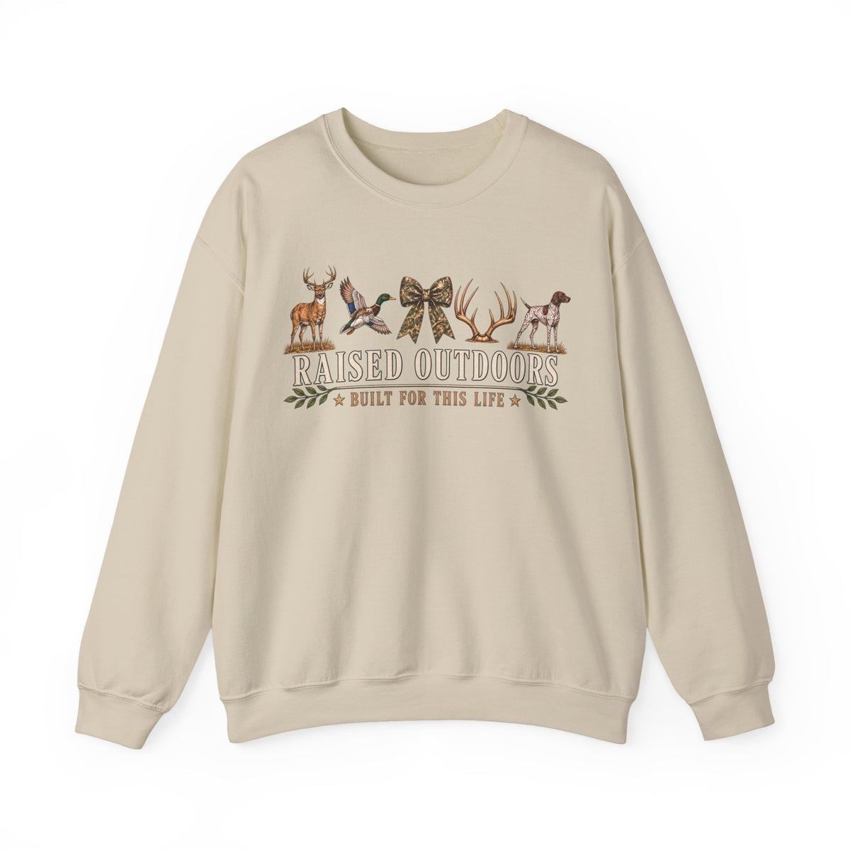 Raised Outdoors Crewneck Sweatshirt — Hunting & Nature Lovers Graphic
