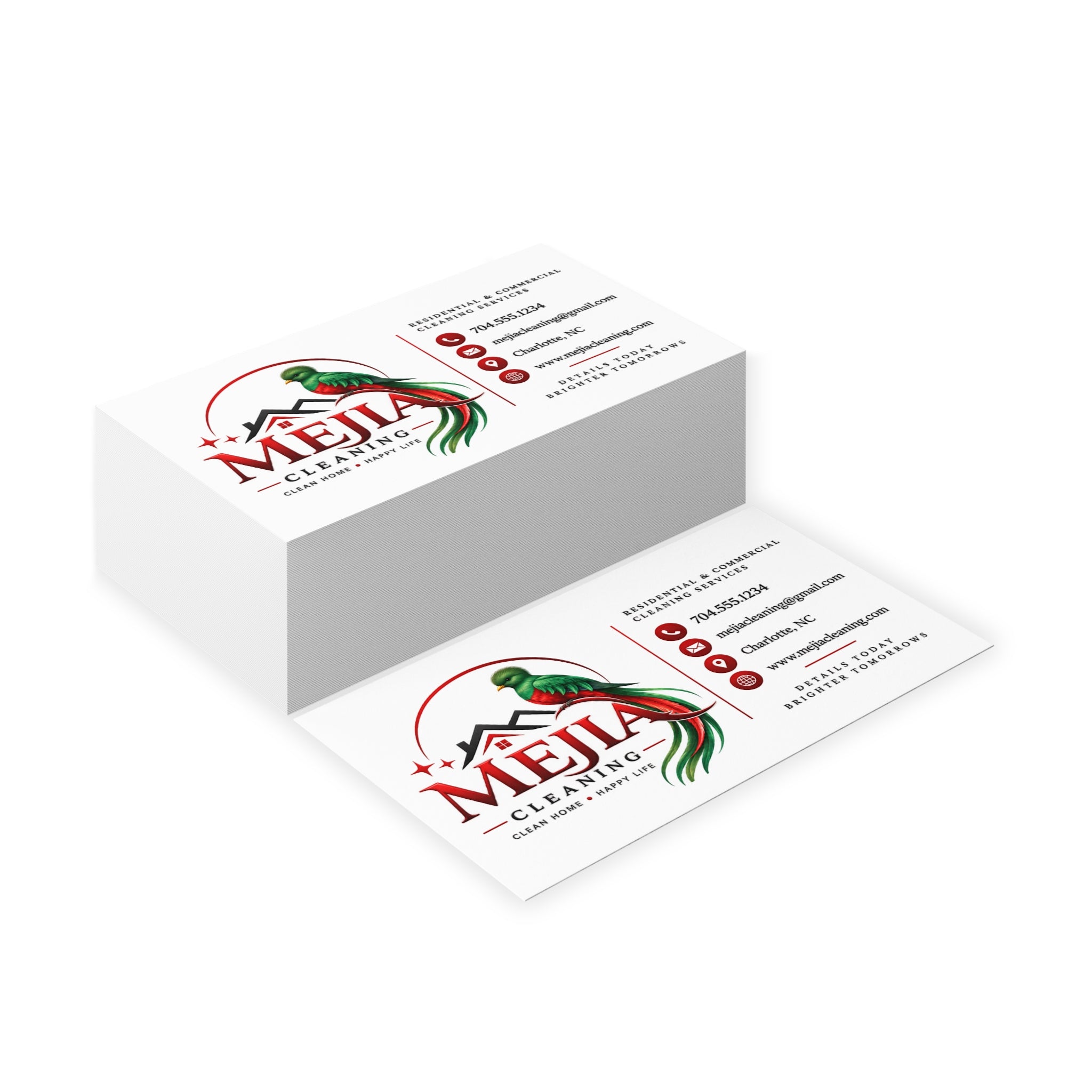 Business Cards — Mejia Cleaning Branded Parrot Logo Card