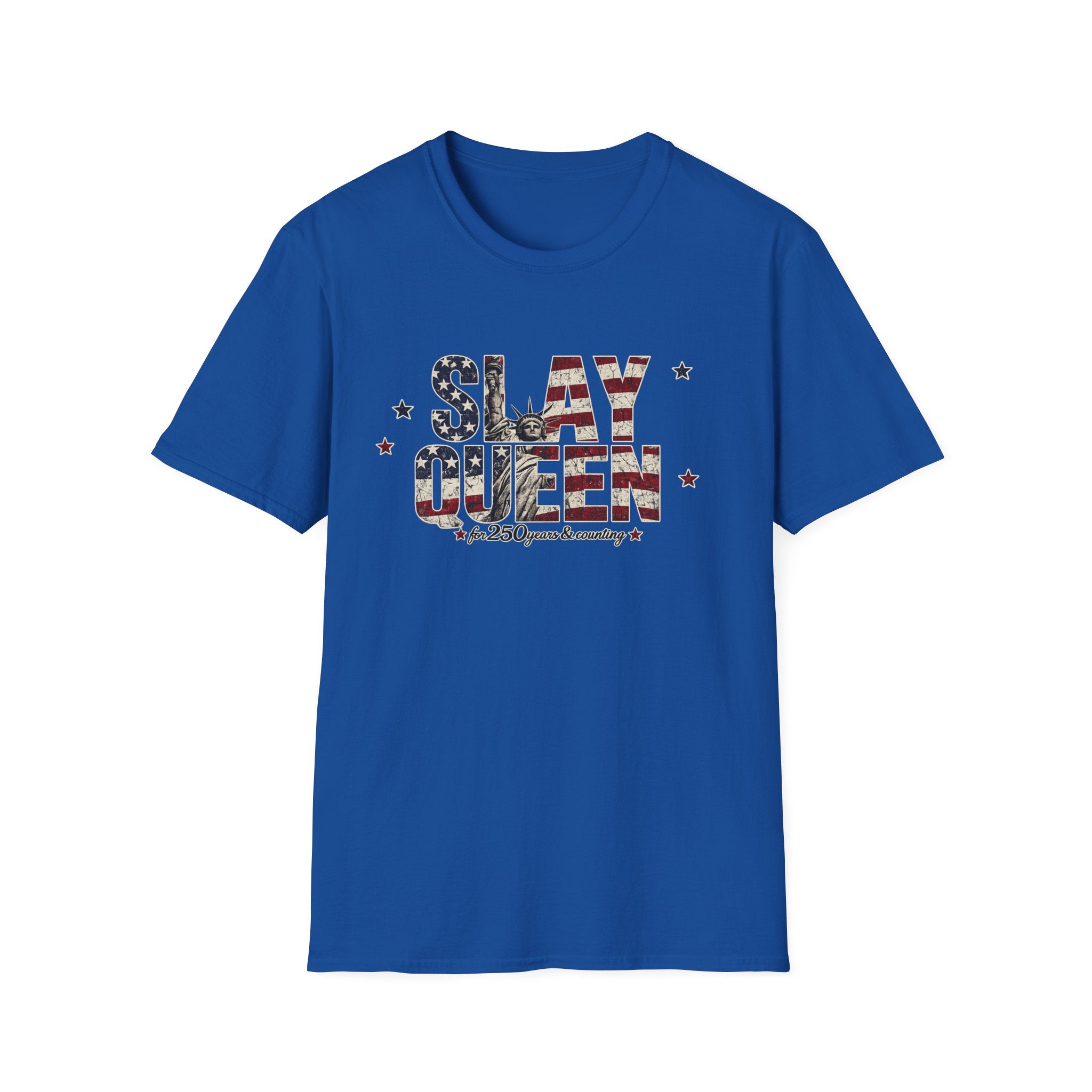Slay Queen T‑Shirt — American Flag Statue of Liberty Patriotic Graphic Tee