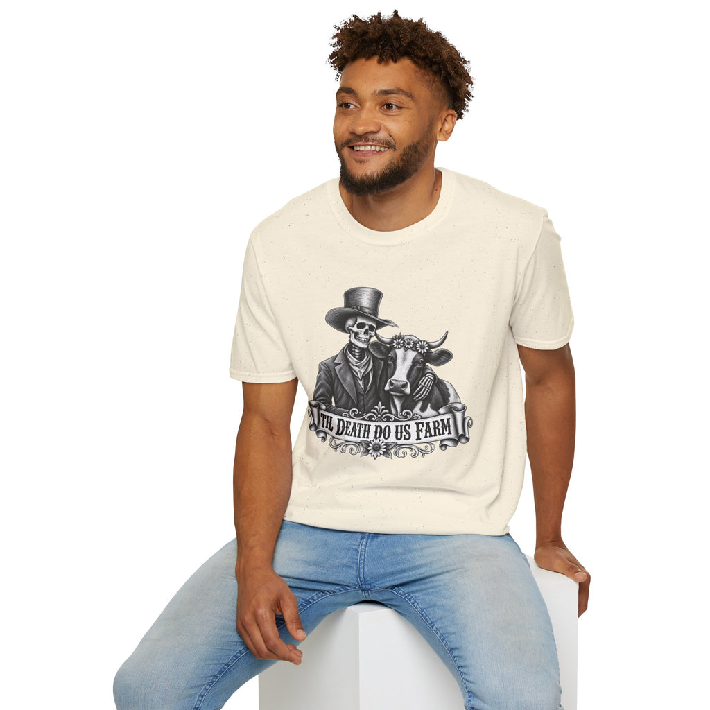 Til Death Do Us Farm – Skeleton & Cow Funny Farm Tee 💀🐄