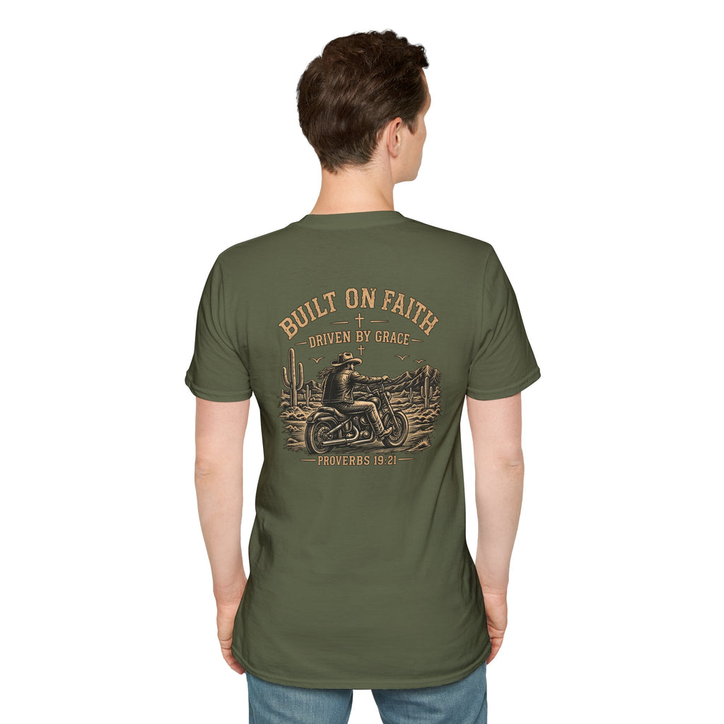 Built on Faith, Driven by Grace – Western Motorcycle Christian Graphic Tee