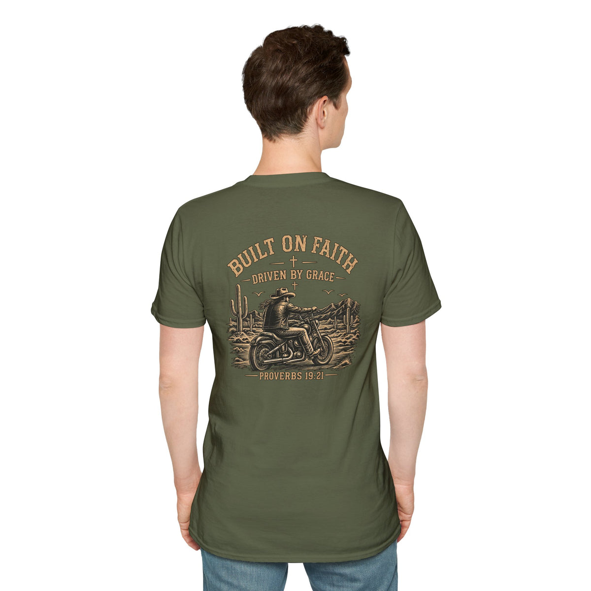 Built on Faith, Driven by Grace – Western Motorcycle Christian Graphic Tee