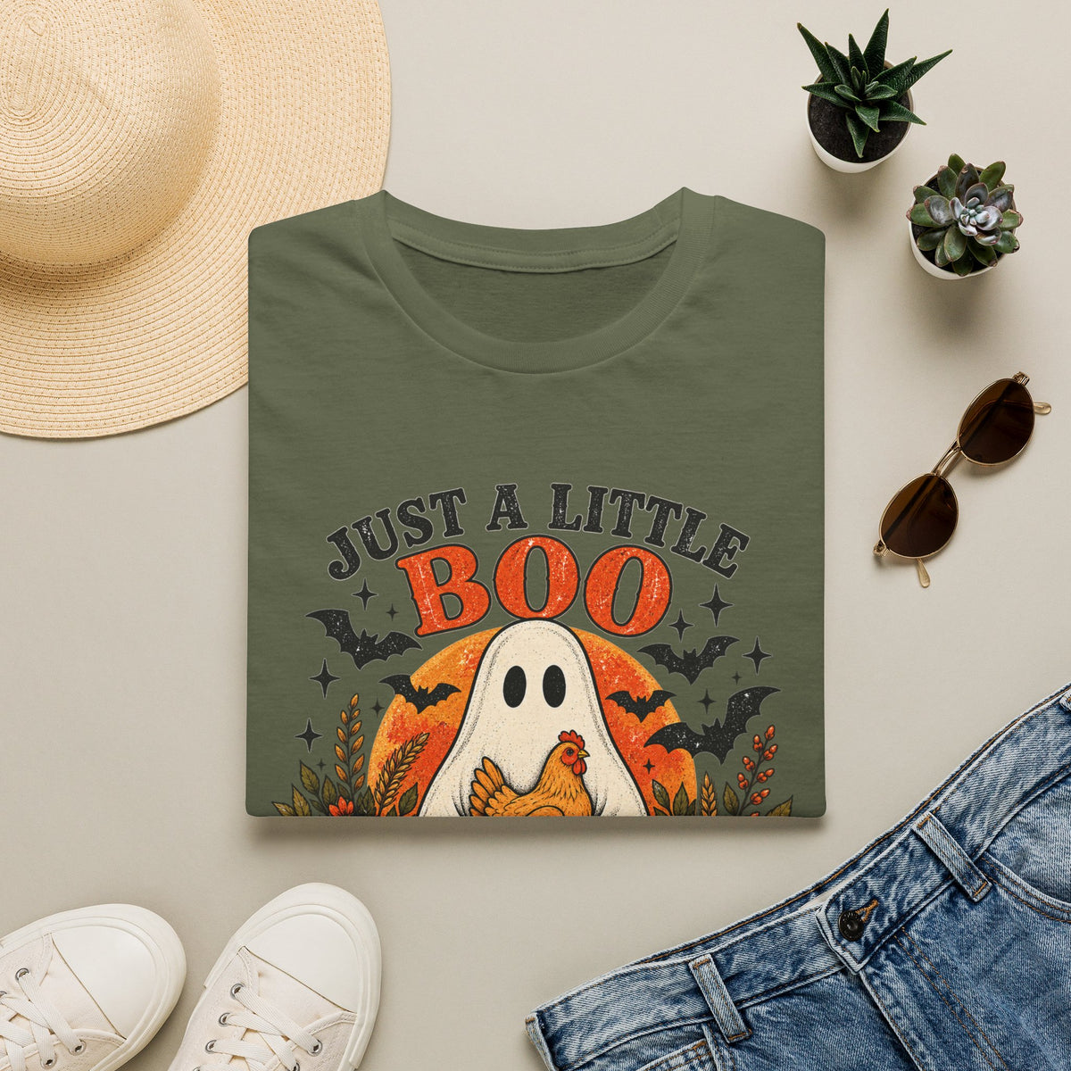 Just a Little Boo, Just a Little Cluck Halloween Chicken Tee