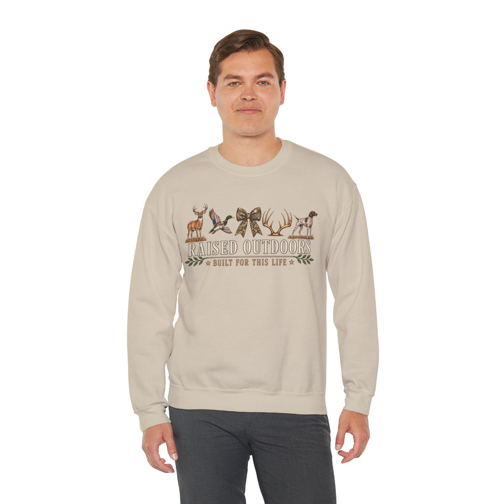 Raised Outdoors Crewneck Sweatshirt — Hunting & Nature Lovers Graphic