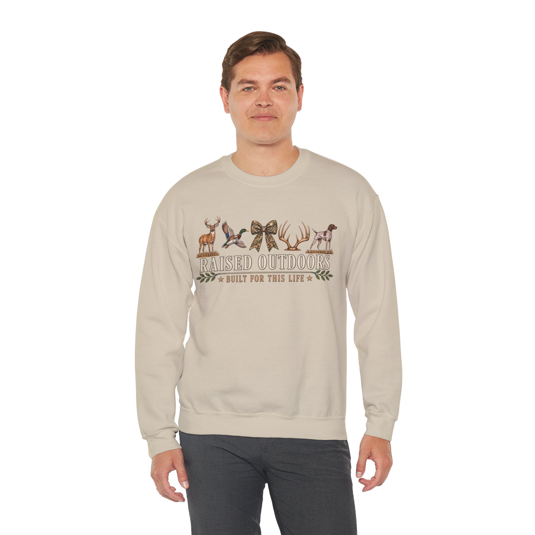 Raised Outdoors Crewneck Sweatshirt — Hunting & Nature Lovers Graphic