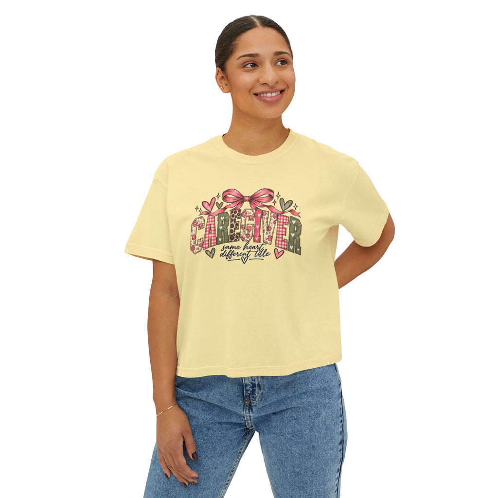 Caregiver — Same Heart, Different Title | Comfort Colors Boxy Tee