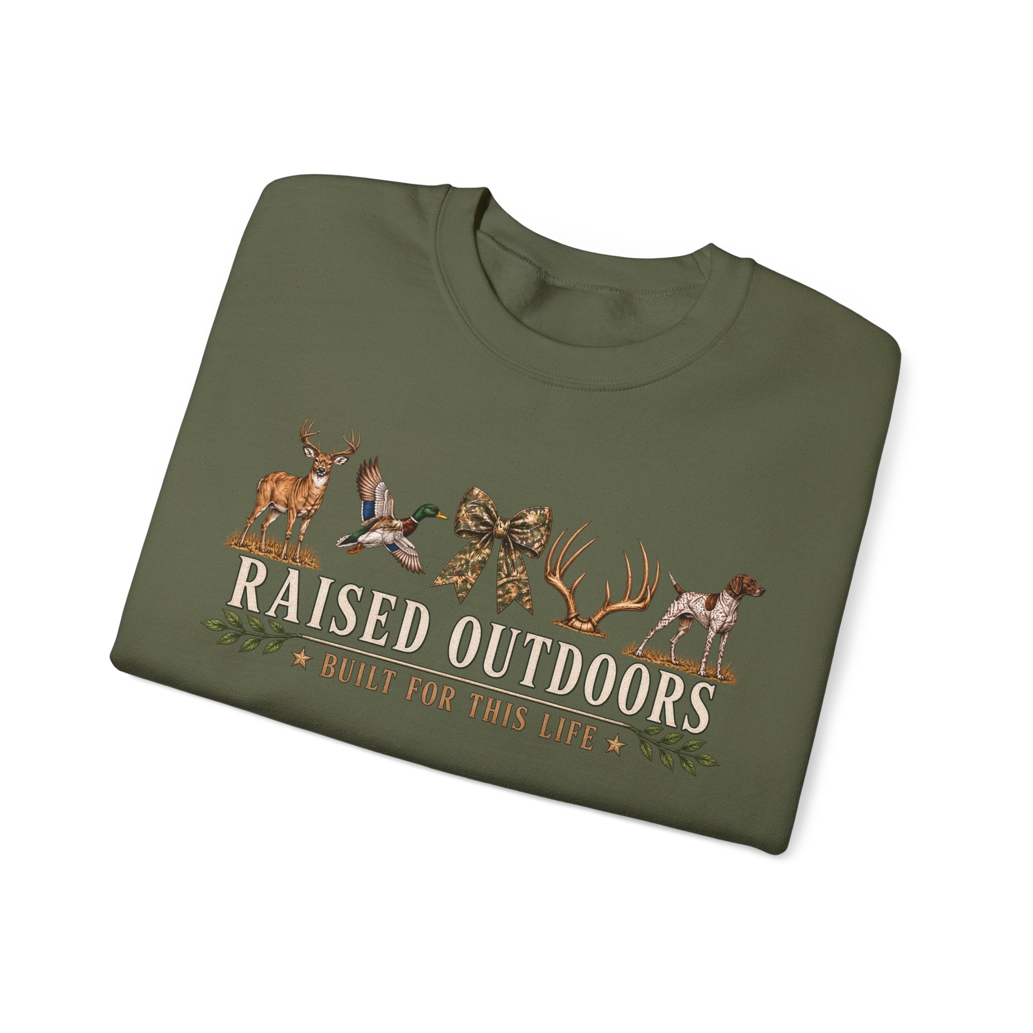 Raised Outdoors Crewneck Sweatshirt — Hunting & Nature Lovers Graphic