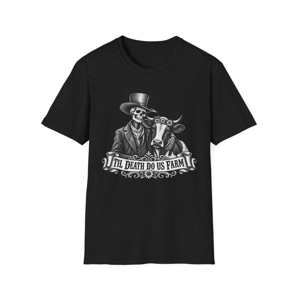 Til Death Do Us Farm – Skeleton & Cow Funny Farm Tee 💀🐄