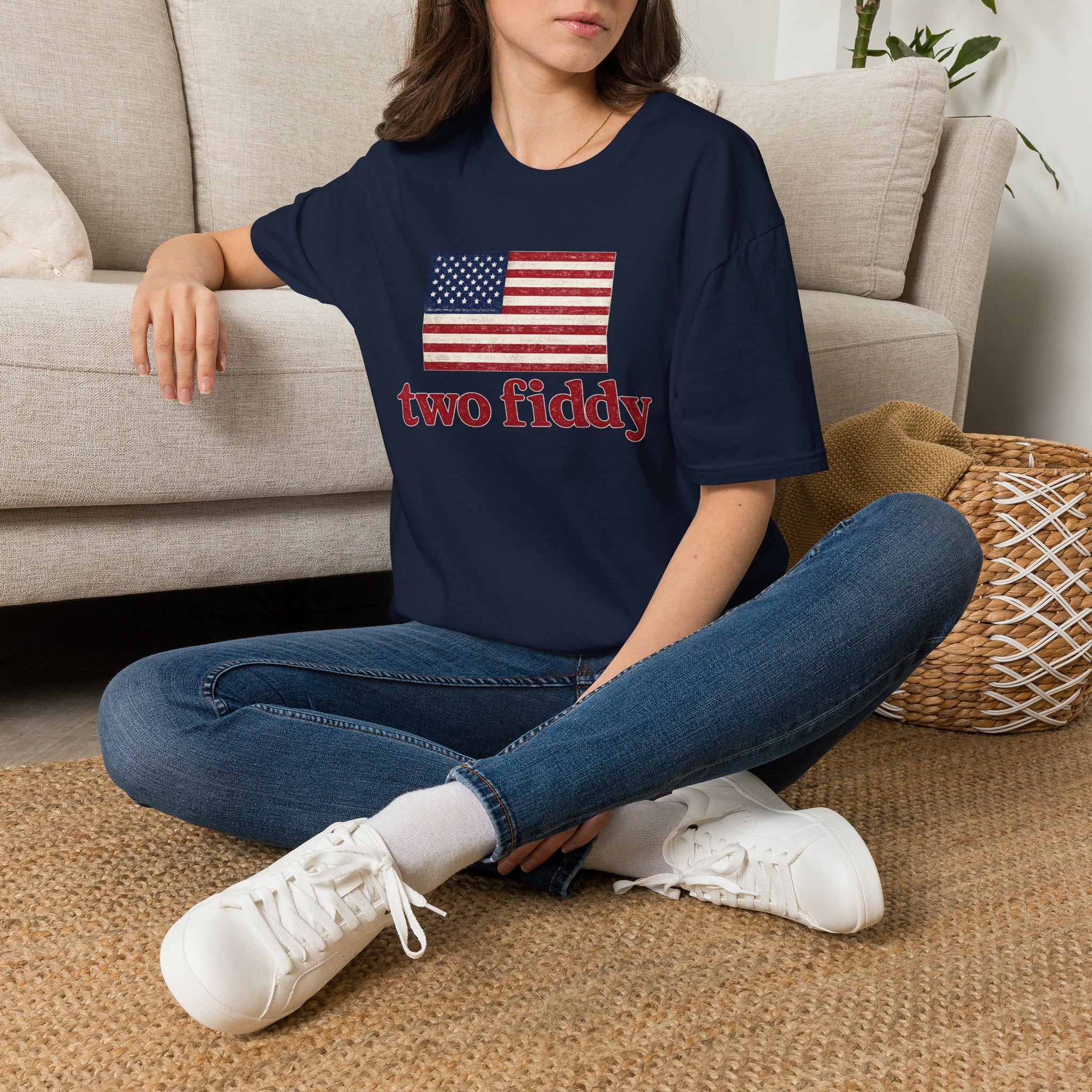 Two Fiddy American Flag T-Shirt — Vintage USA Patriotic Tee
